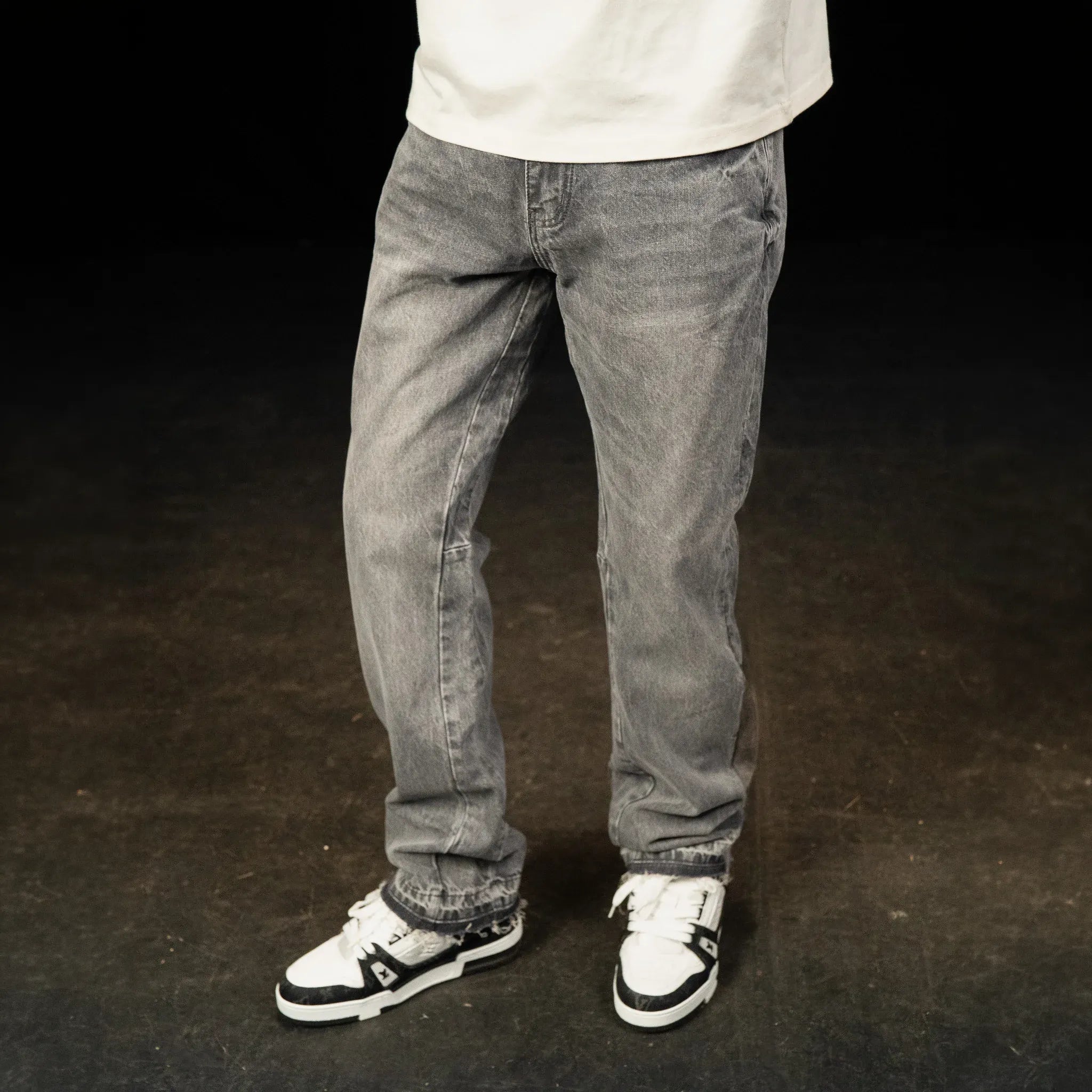 Front View of SIARR Flared Triple Grey Jeans