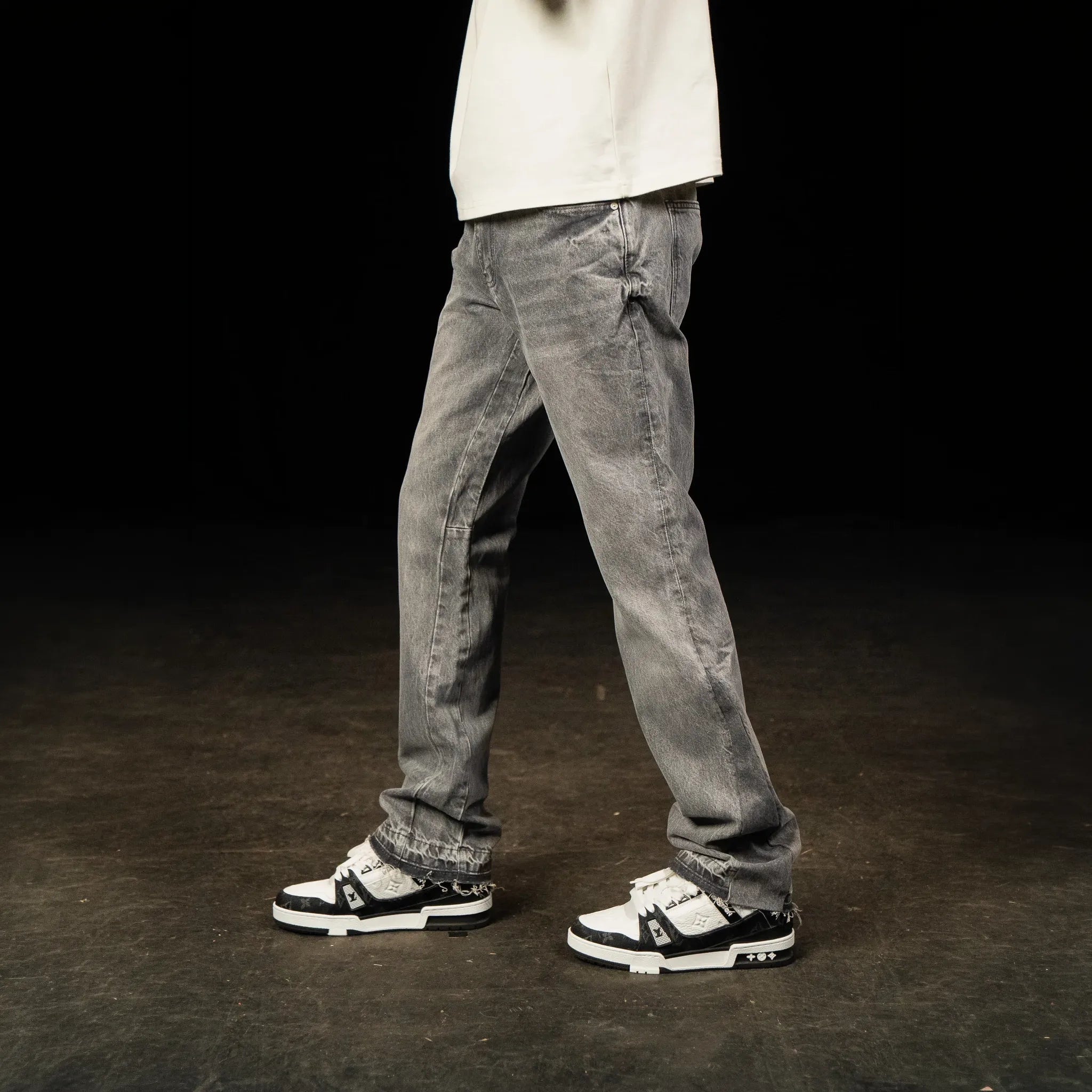 Side View of SIARR Flared Triple Grey Jeans