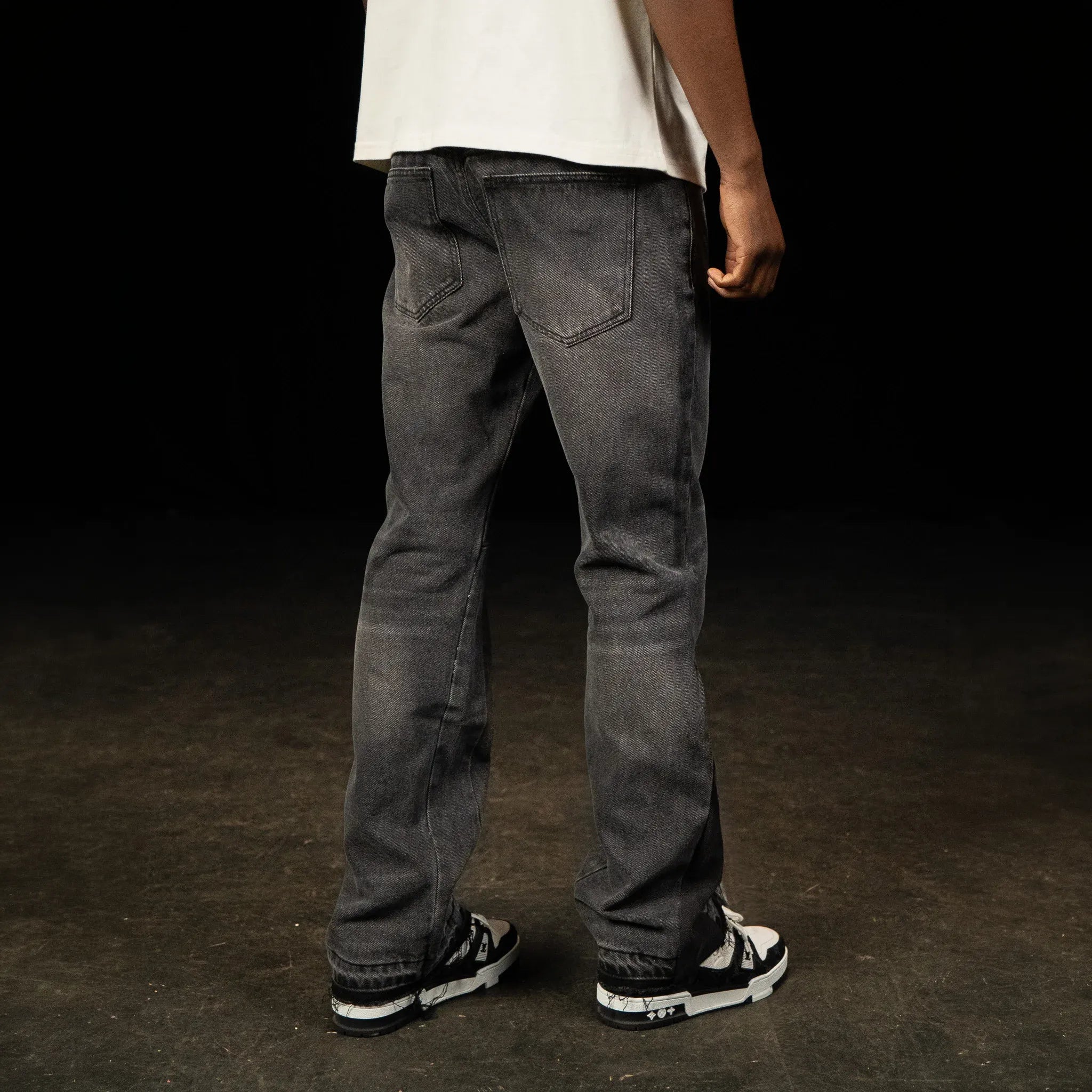 Back View of SIARR Flared Washed Black Jeans