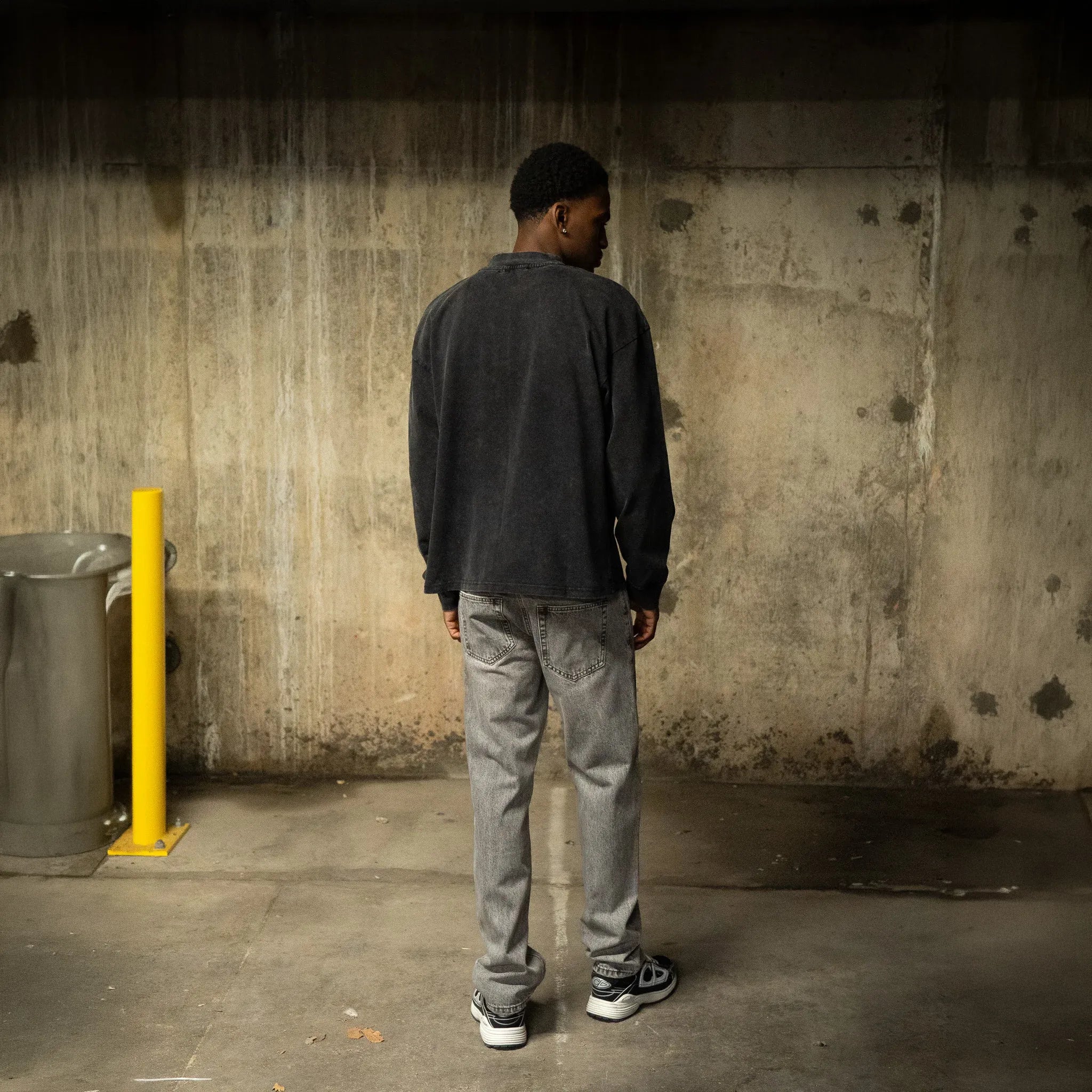 Back View of SIARR L/S Washed Black T-Shirt