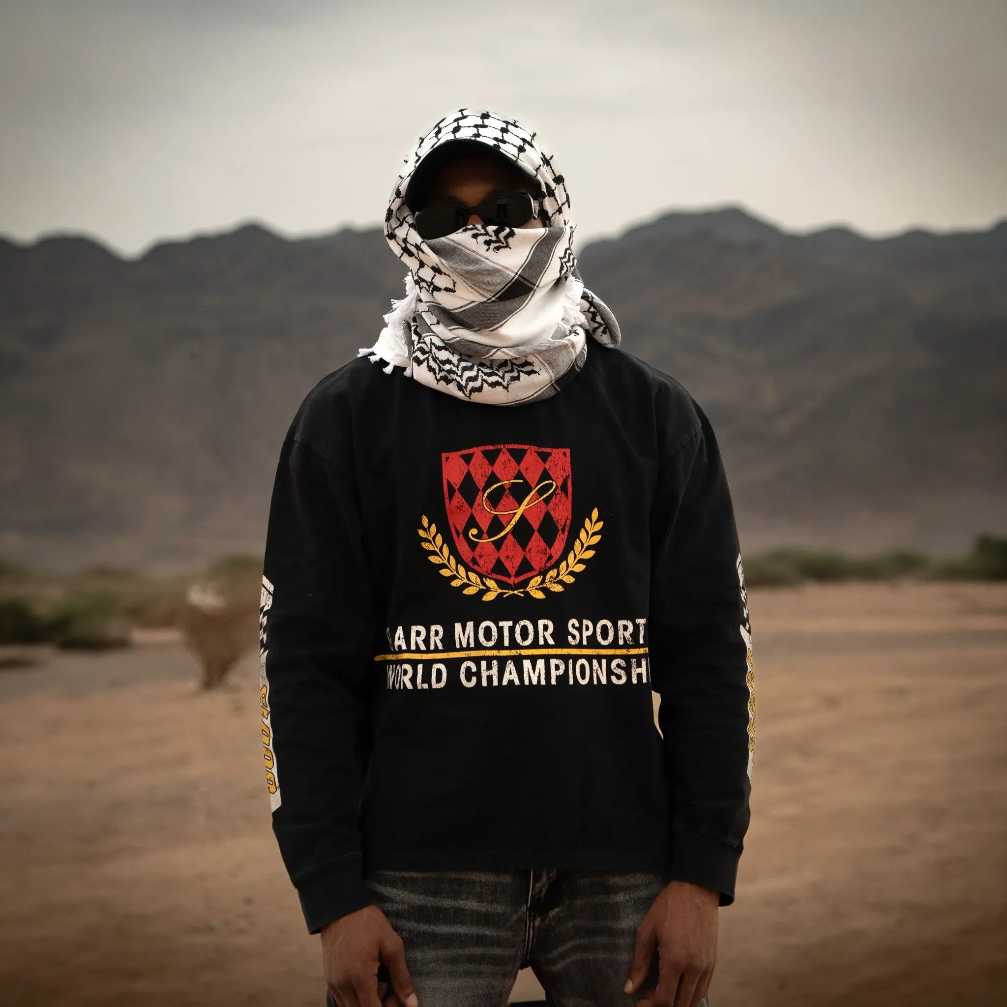 Model View of SIARR Motor Sport L/S Black T-Shirt