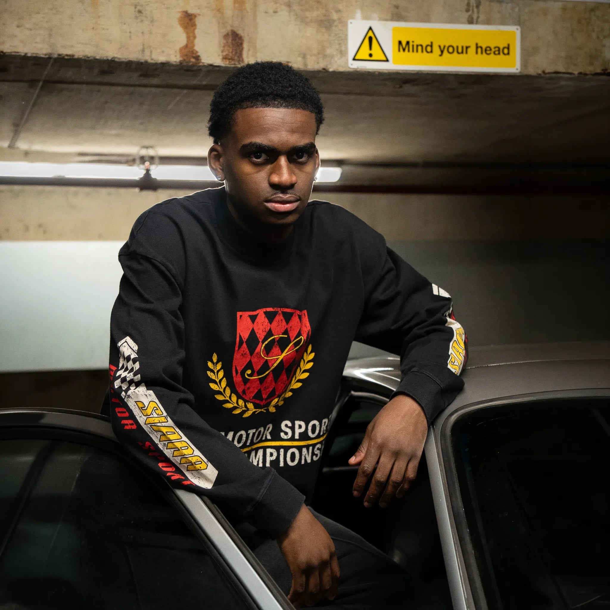 Model View of SIARR Motor Sport L/S Black T-Shirt