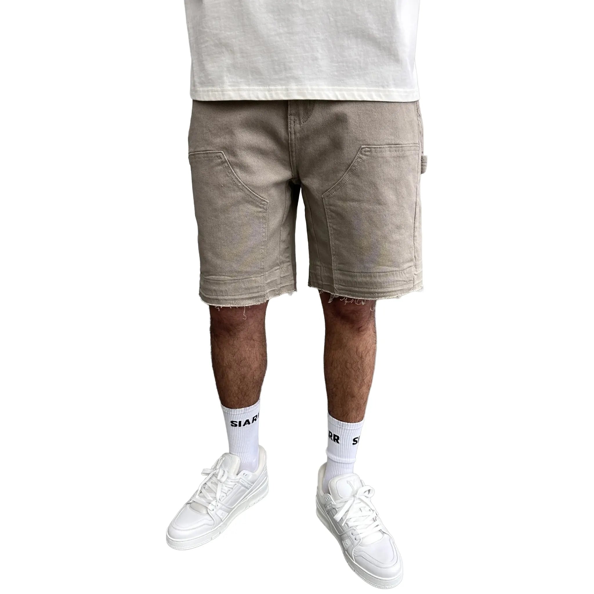 Model Front View of SIARR Rio Biege Shorts