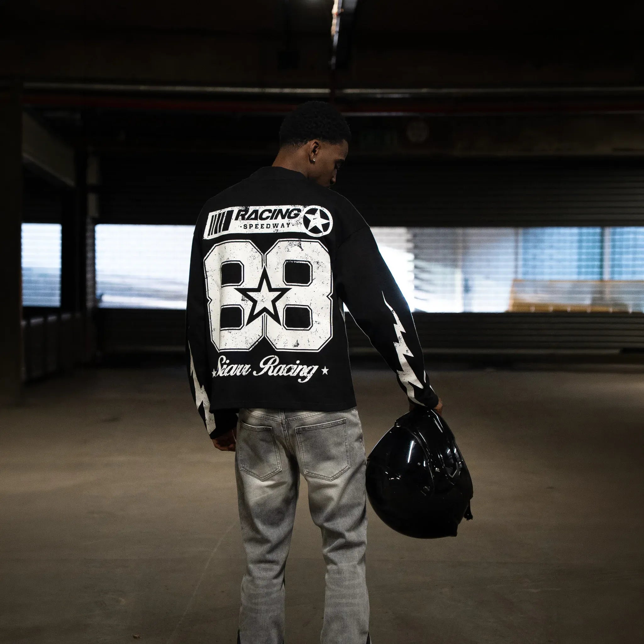 Back View of SIARR Speedway L/S Black T-Shirt