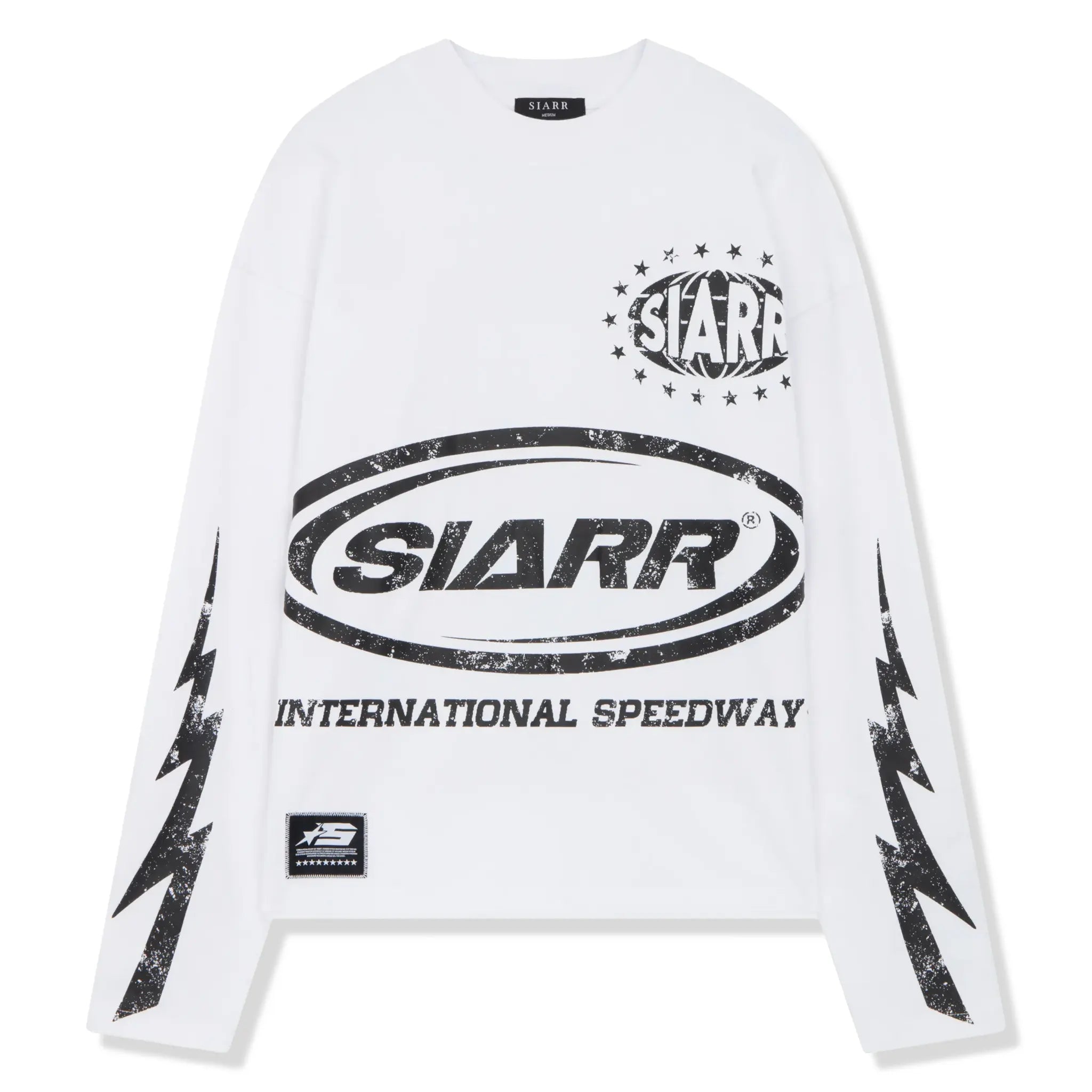Front View of SIARR Speedway L/S White T-Shirt