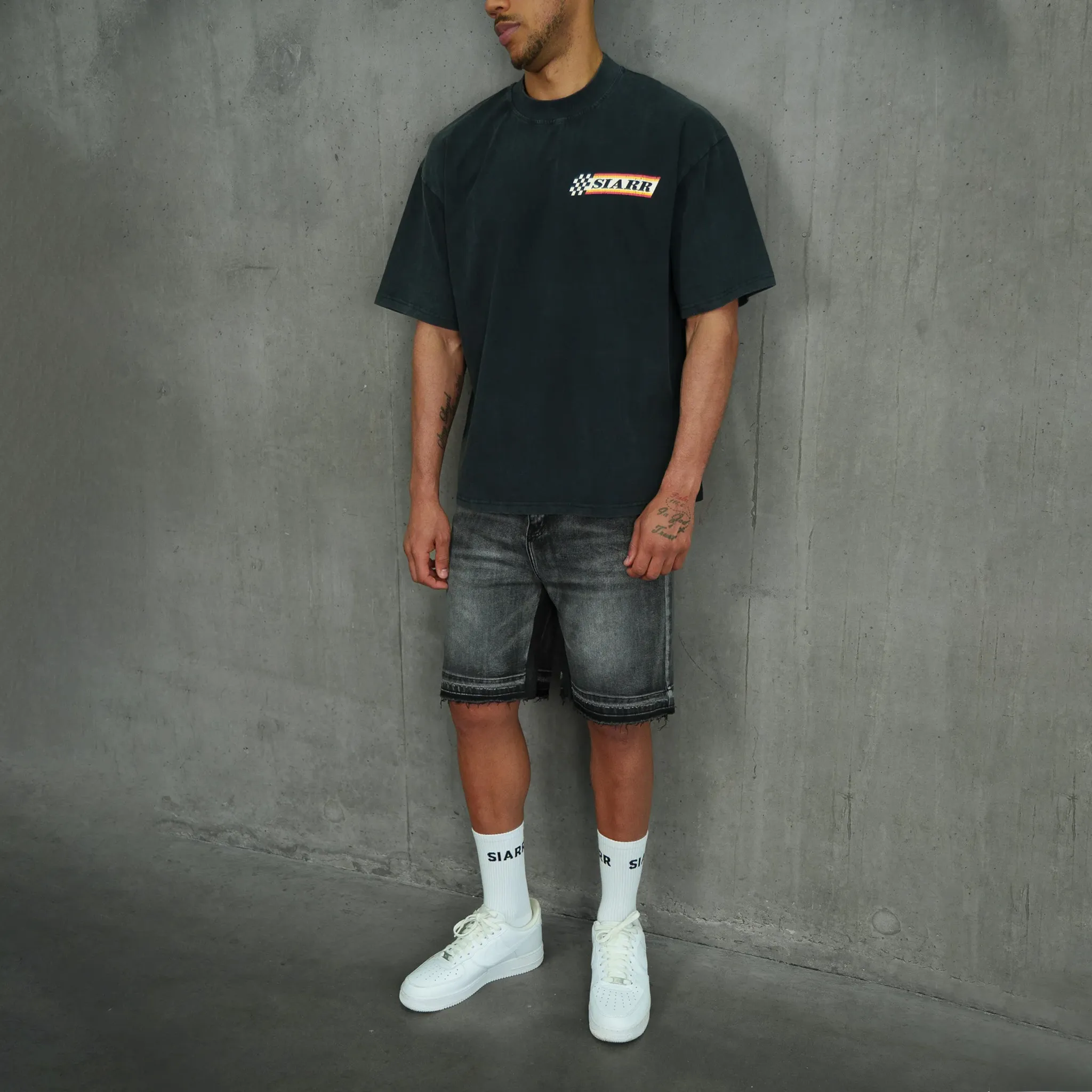 Front View of SIARR Take The Risk Vintage Black T-Shirt