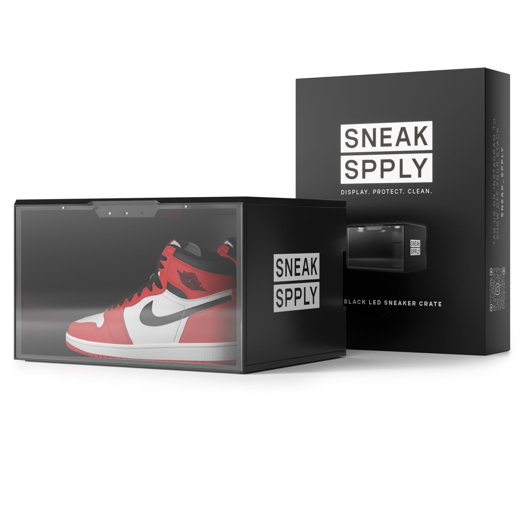 Light off front view of Sneak Spply Stack V2 Led Storage Crate Black