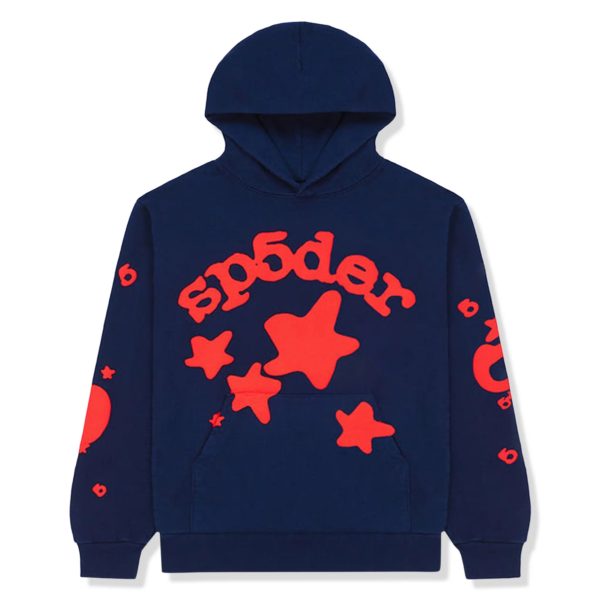 Front View of Sp5der Beluga Navy Hoodie M01SS001BGNR