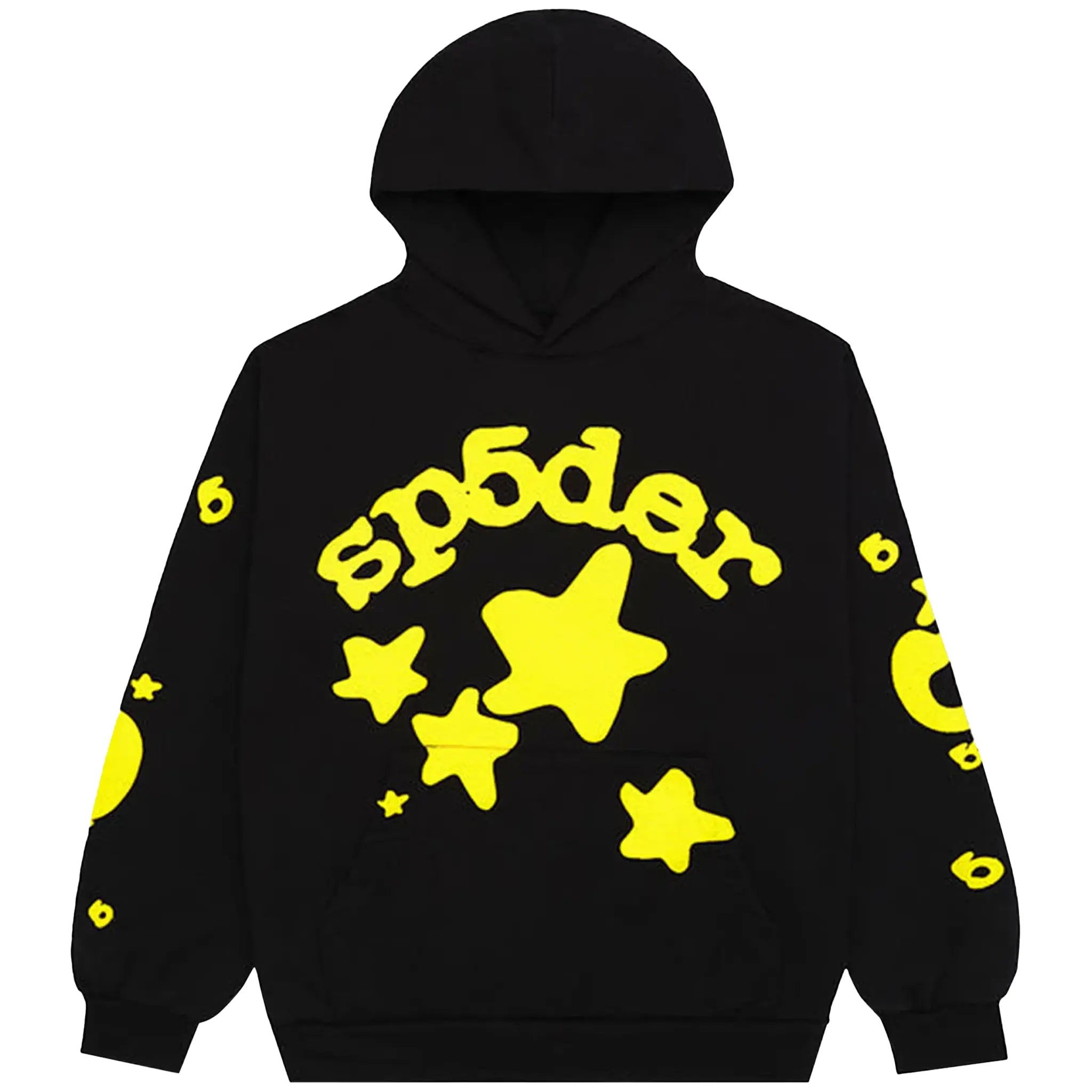 Front View of Sp5der Beluga Onlyx/Yellow Hoodie M01SS001BGBY
