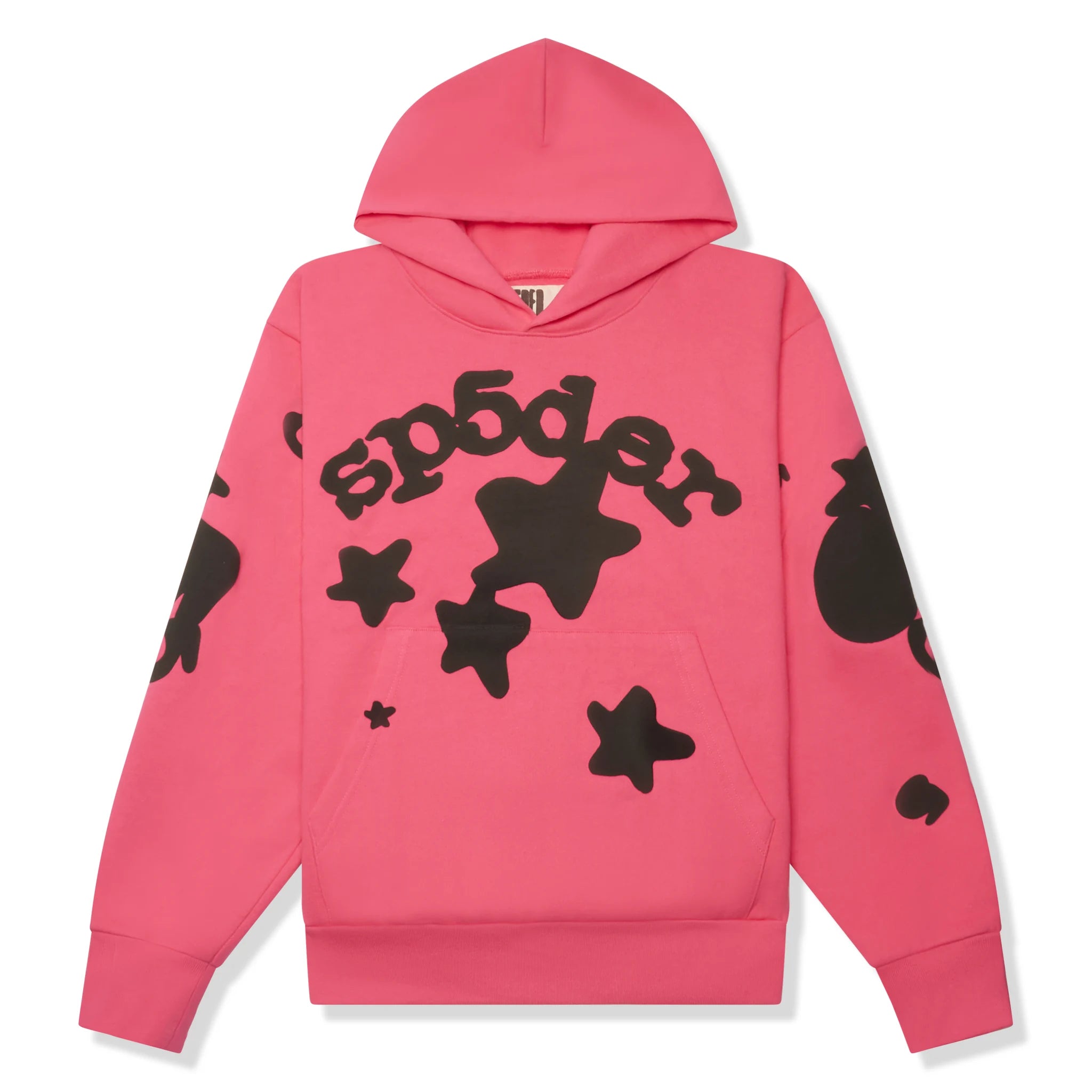 Front view of Sp5der Beluga Pink Hoodie