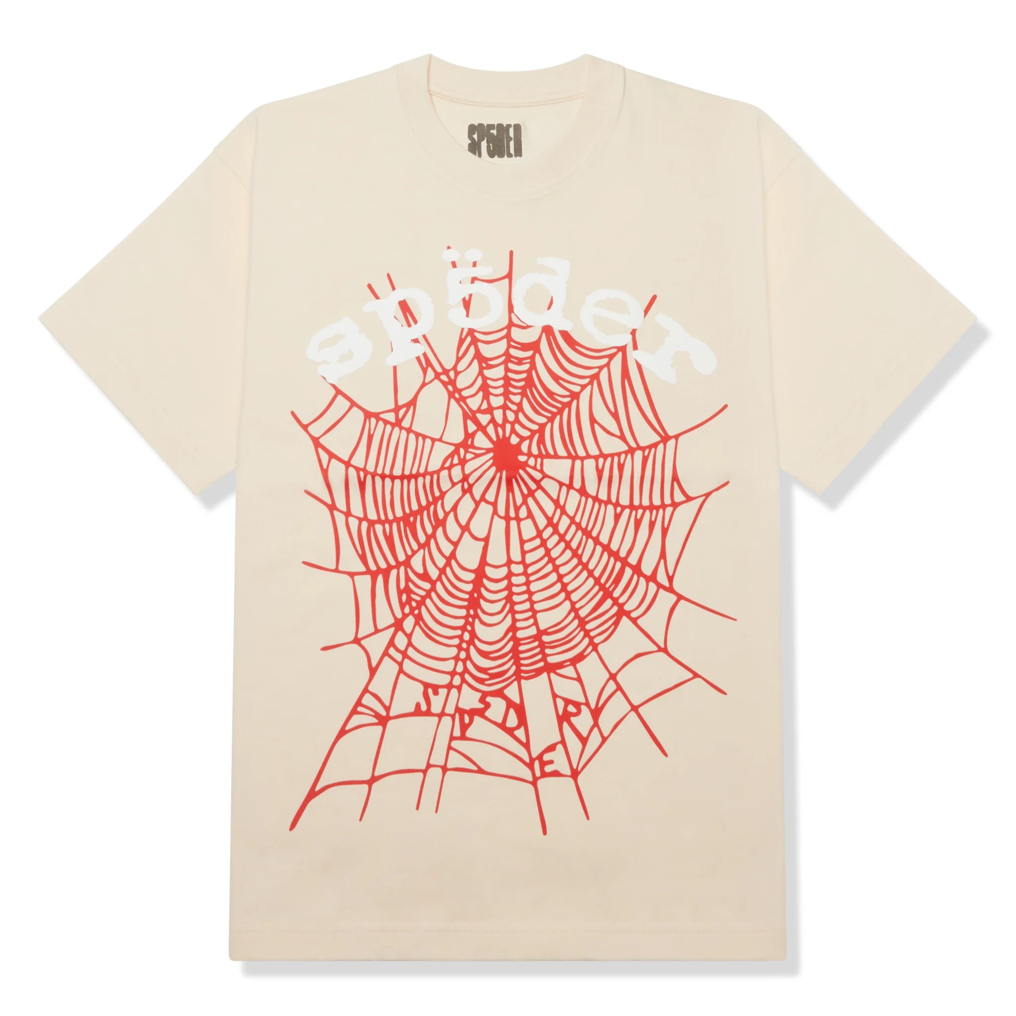 Front view of Sp5der Legacy Logo Heavyweight Cream T Shirt