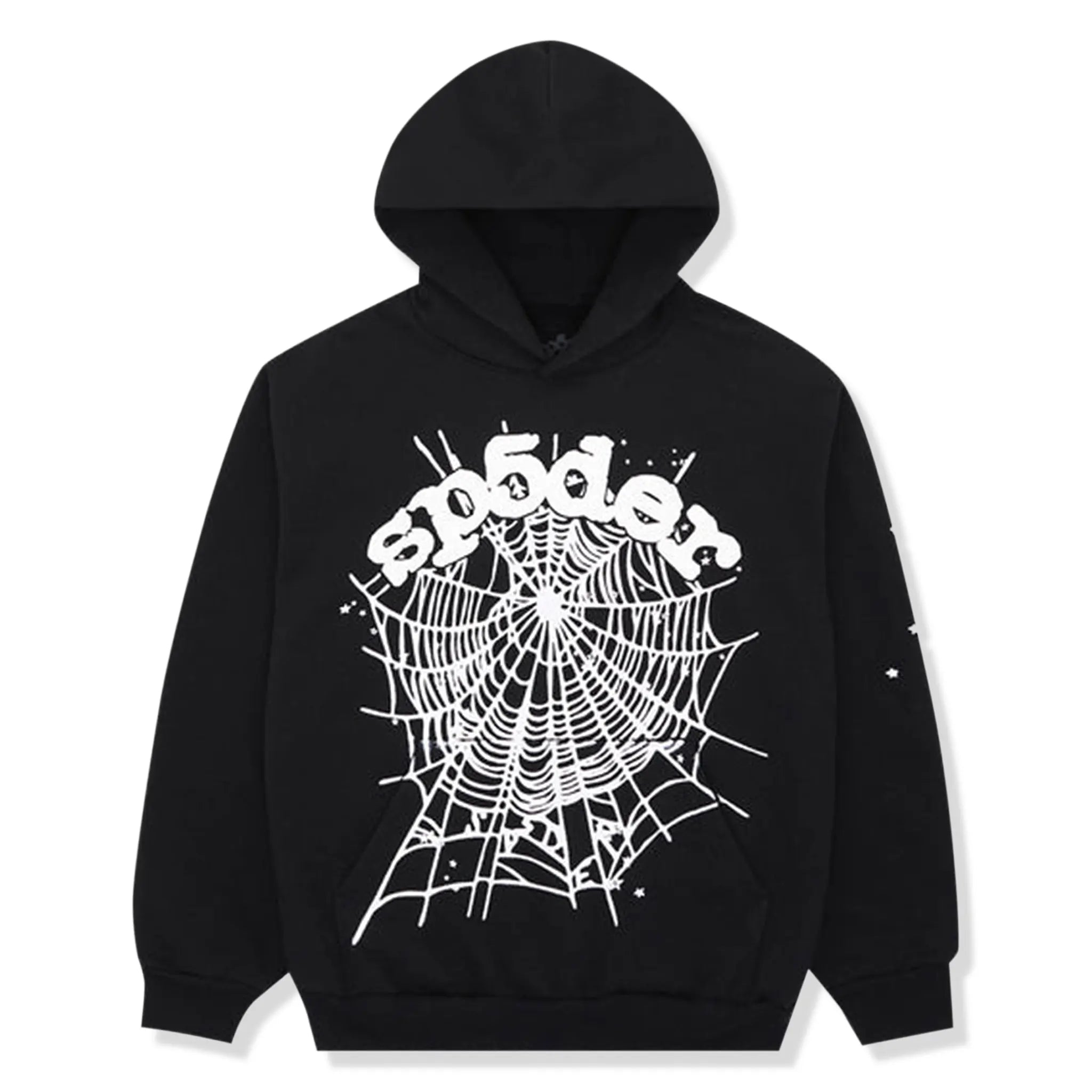 Front View of Sp5der OG Black Web Hoodie SP5 OGWBLK-HD