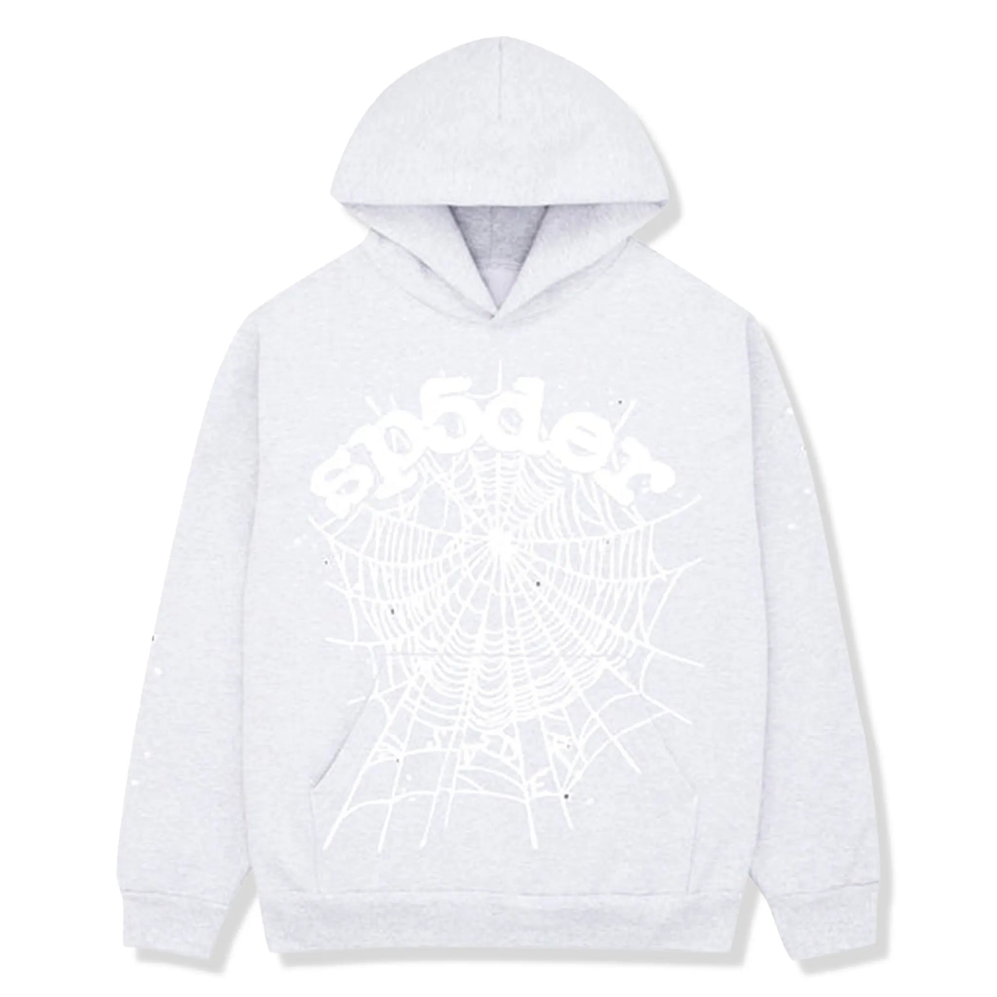 Front View of Sp5der OG Heather Grey Web Hoodie SP5 OGWGRY-HD