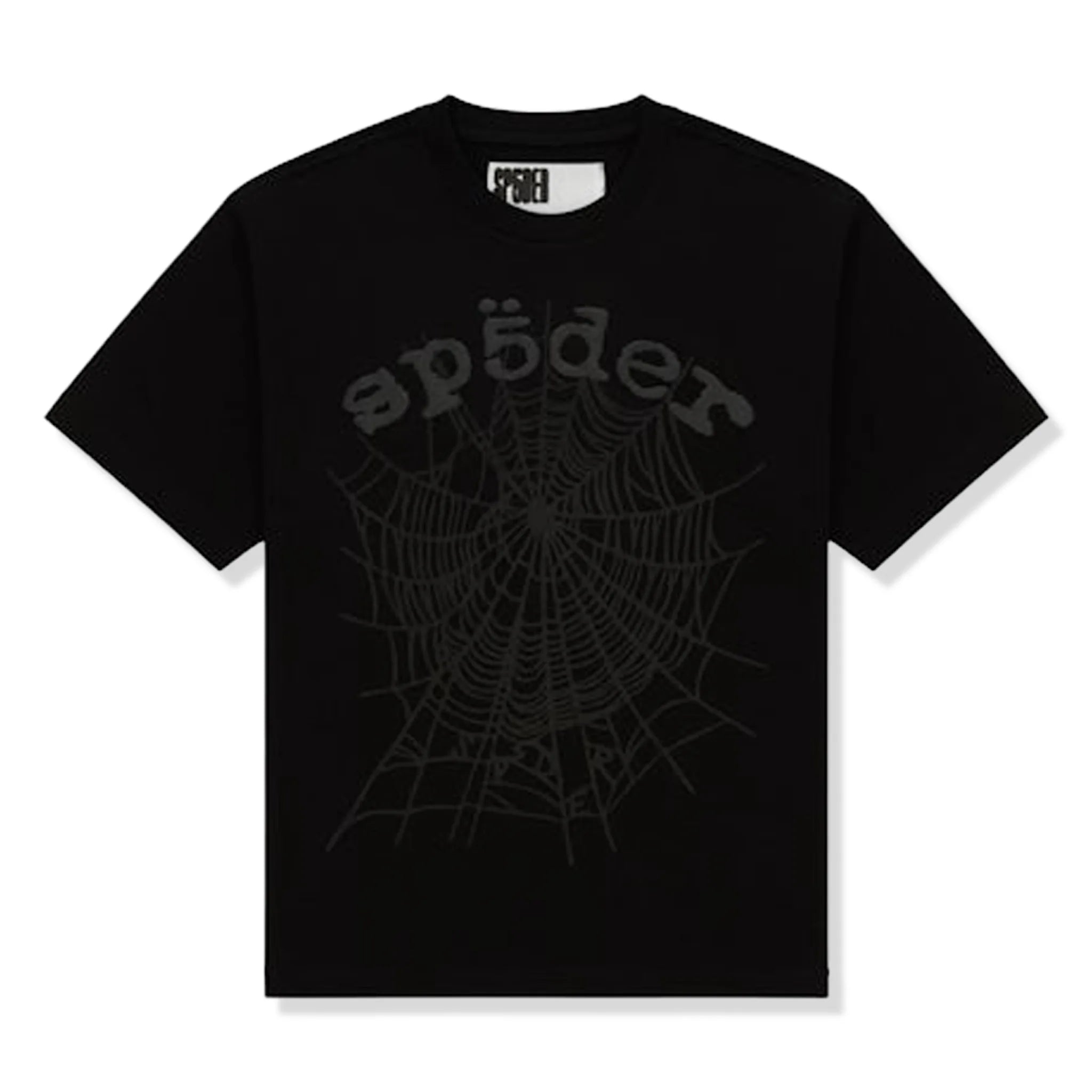 Front View of Sp5der Phantom Og Web Black T-Shirt TE034FW25BLK