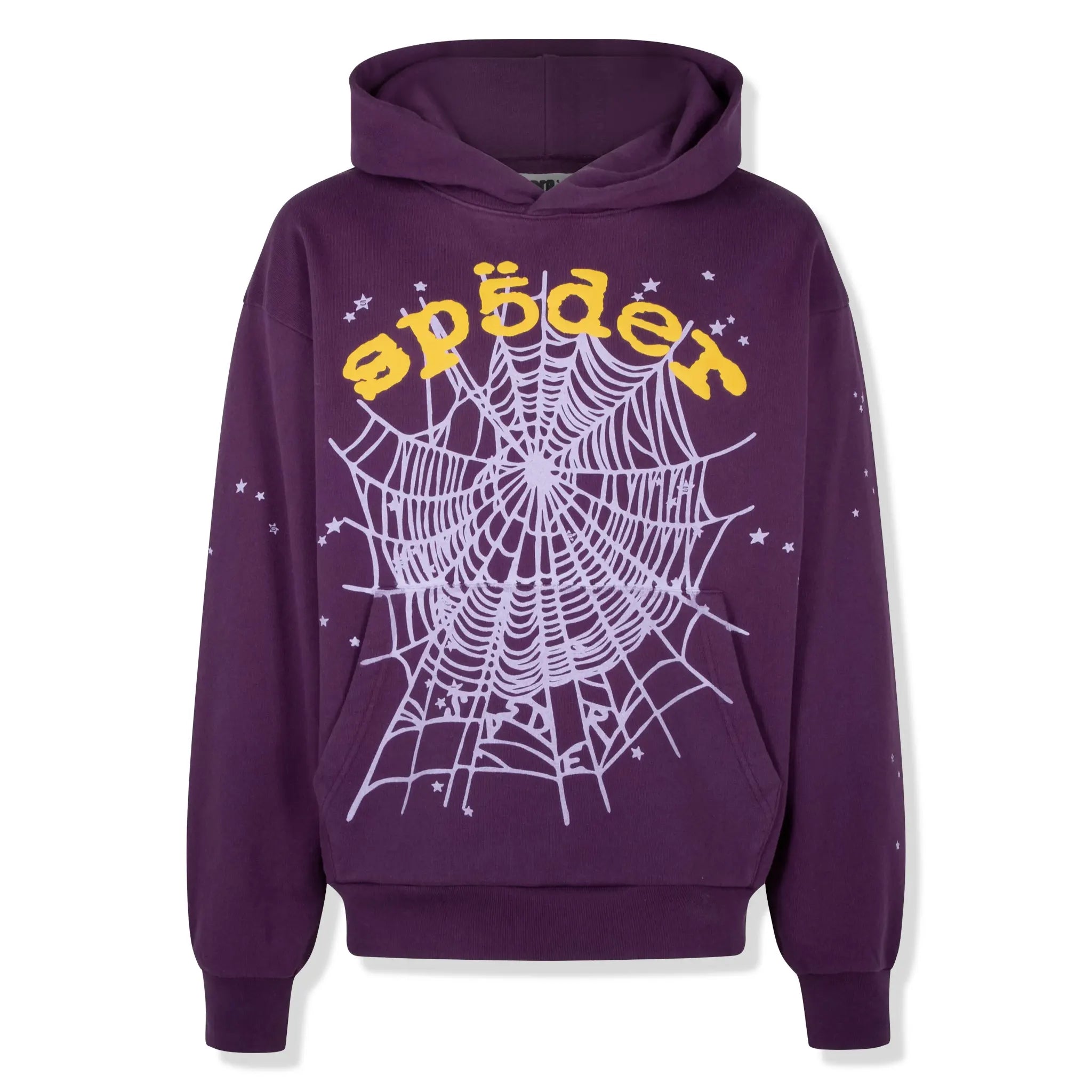 Front View of Sp5der Star OG Web V2 Purple Hoodie SS36FW24PUR