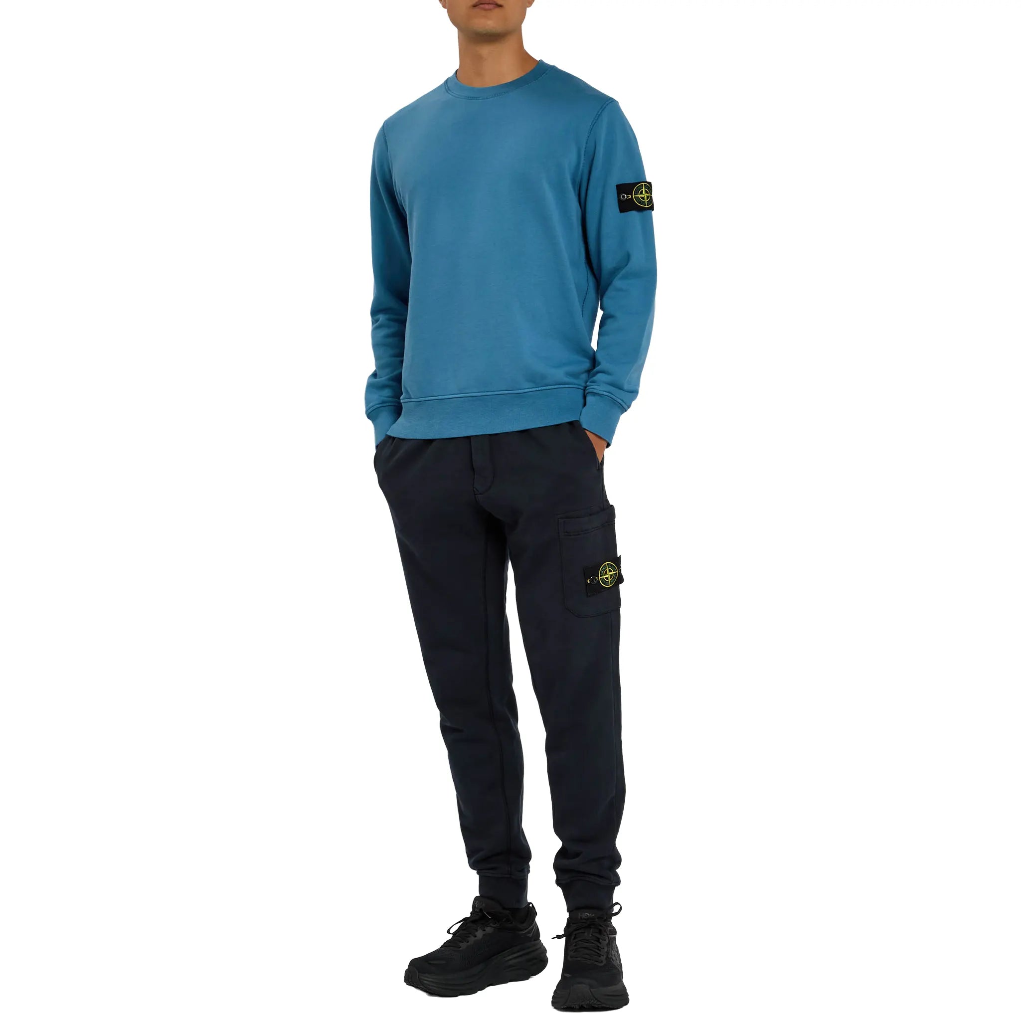 Front View of Stone Island Logo Navy Sweatpants 46356 NAVY