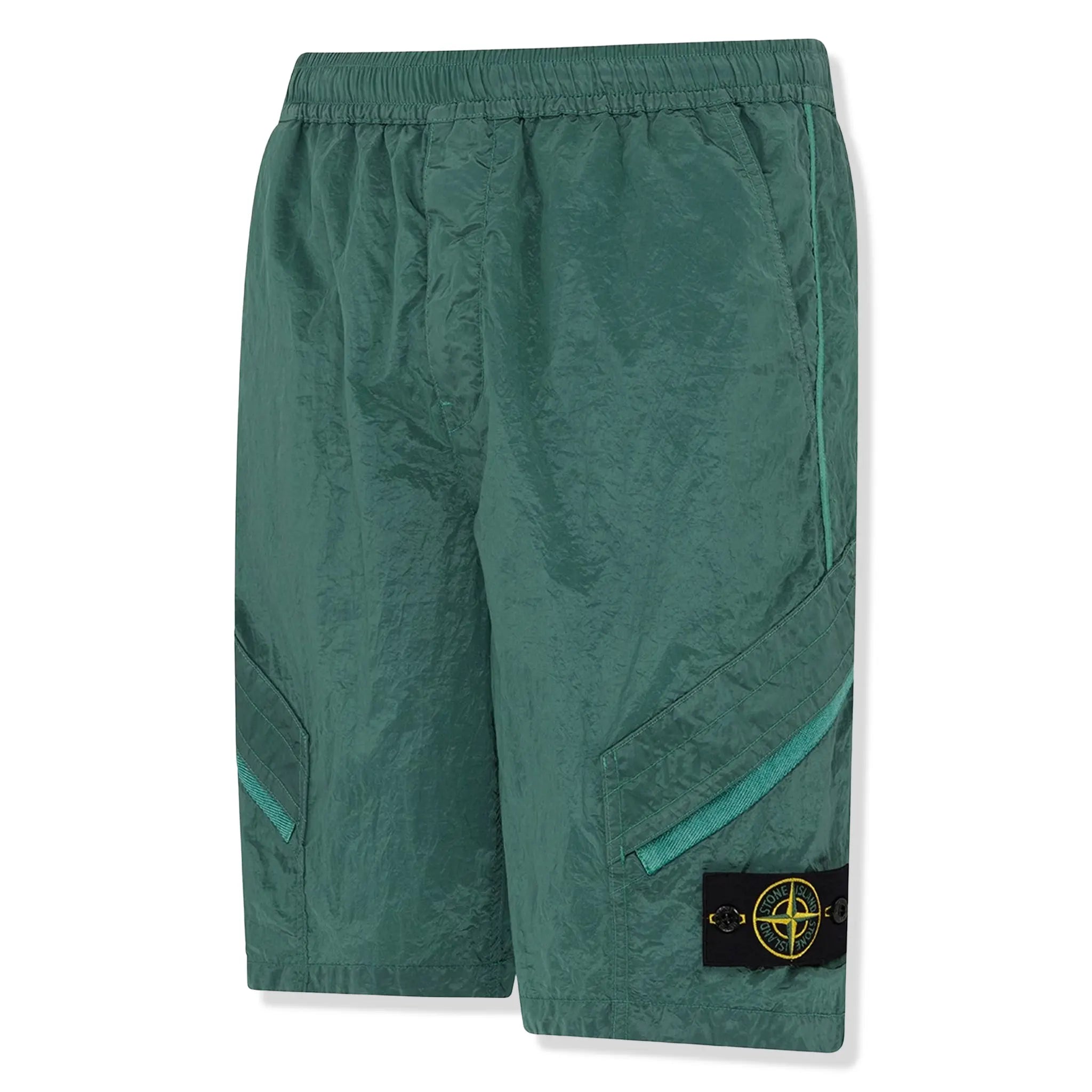 Front Side view of Stone Island Nylon Metal Dark Green Shorts
