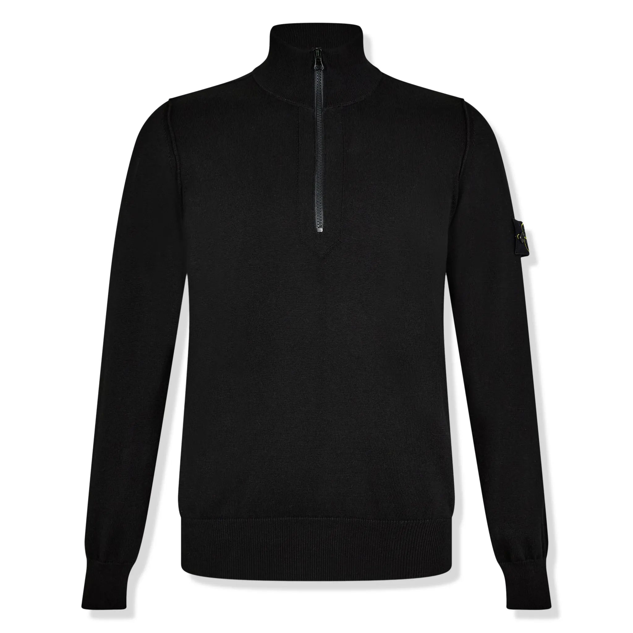 Front View of Stone Island Quarter Zip Black Knit Sweatshirt K1S156100619S0051