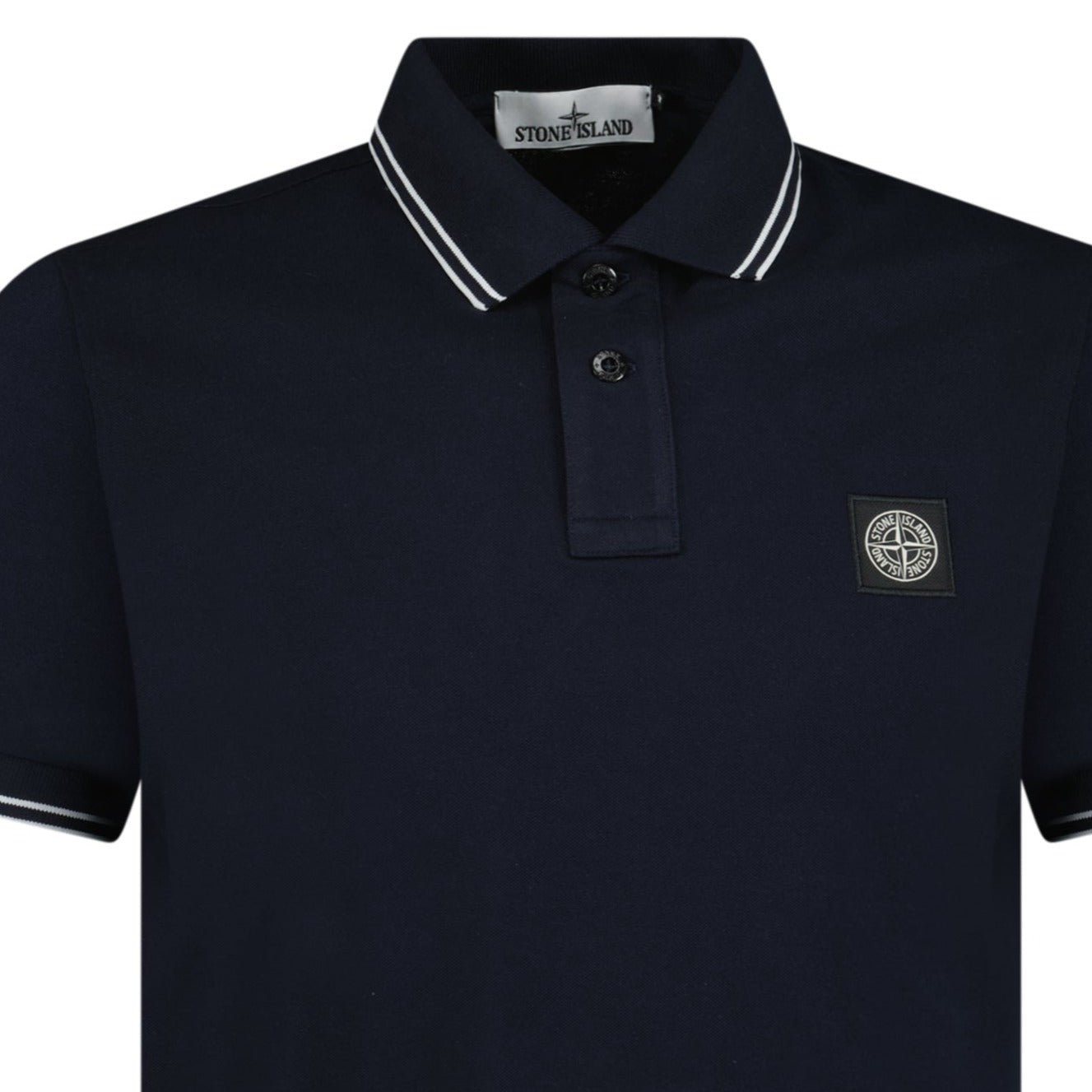 Stone Island Stripe Collar Slim Fit Navy Polo Shirt