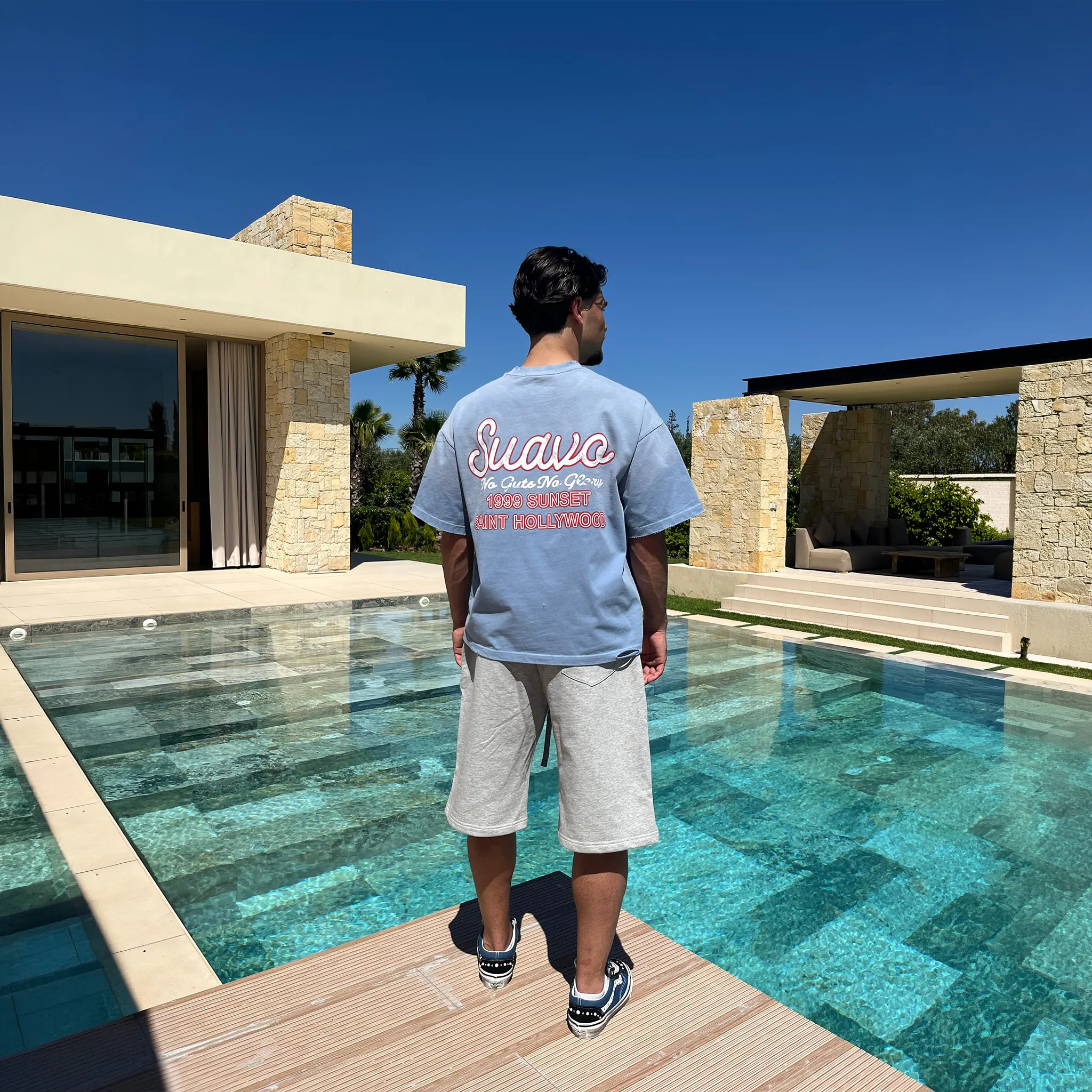 Back View of Suavo London 99 Sunset Sky Blue T-Shirt
