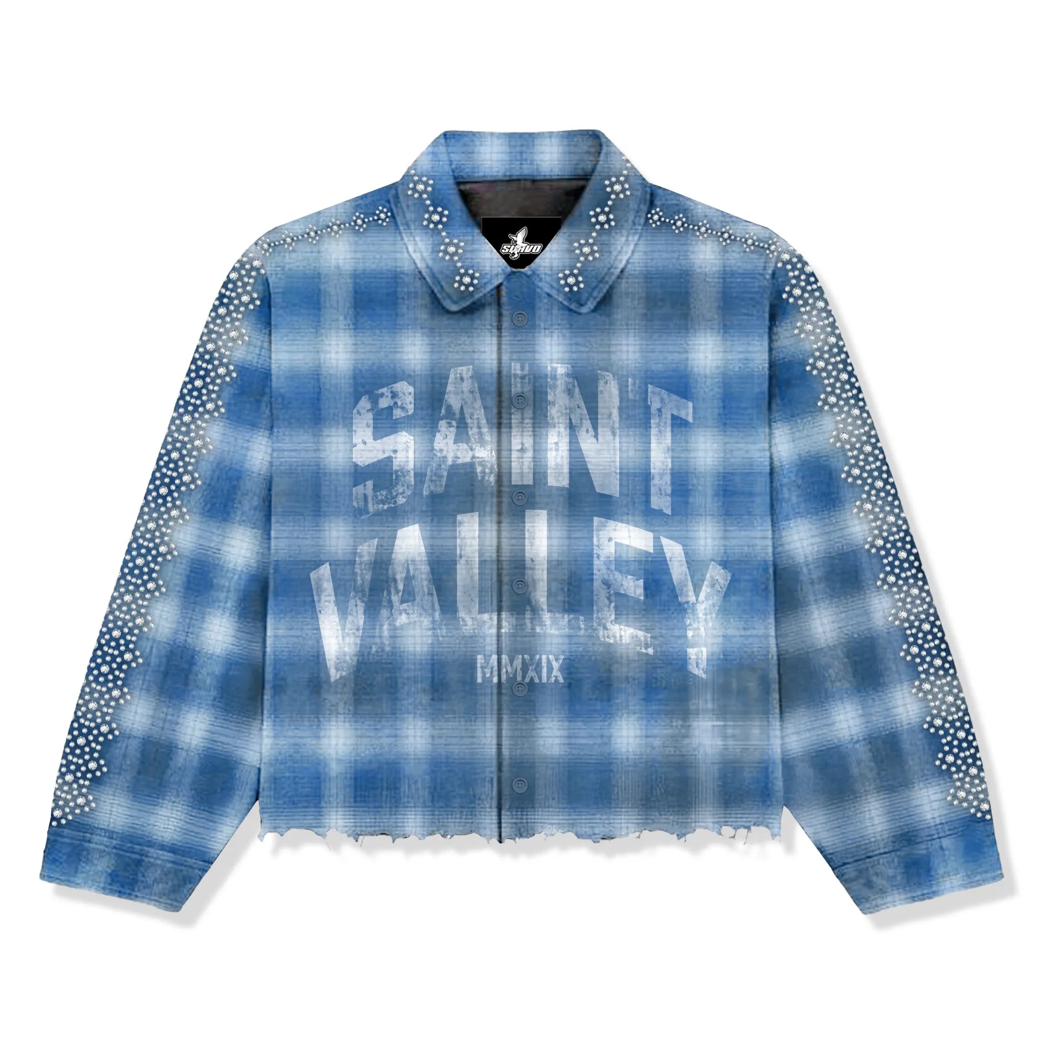 Front View of Suavo London Saint Valley Blue Flannel Shirt
