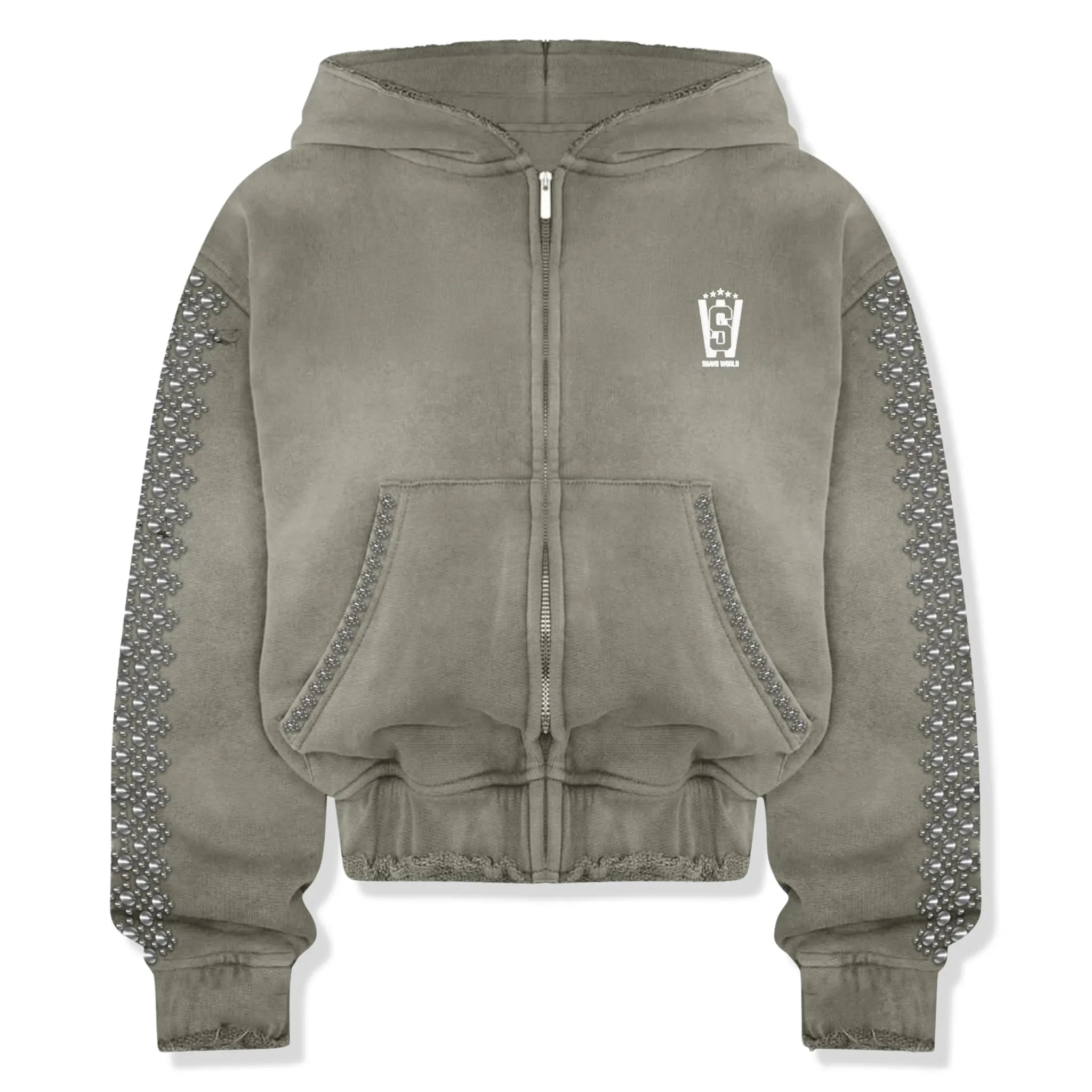 Suavo London Stud Charcoal Zip-Up Hoodie