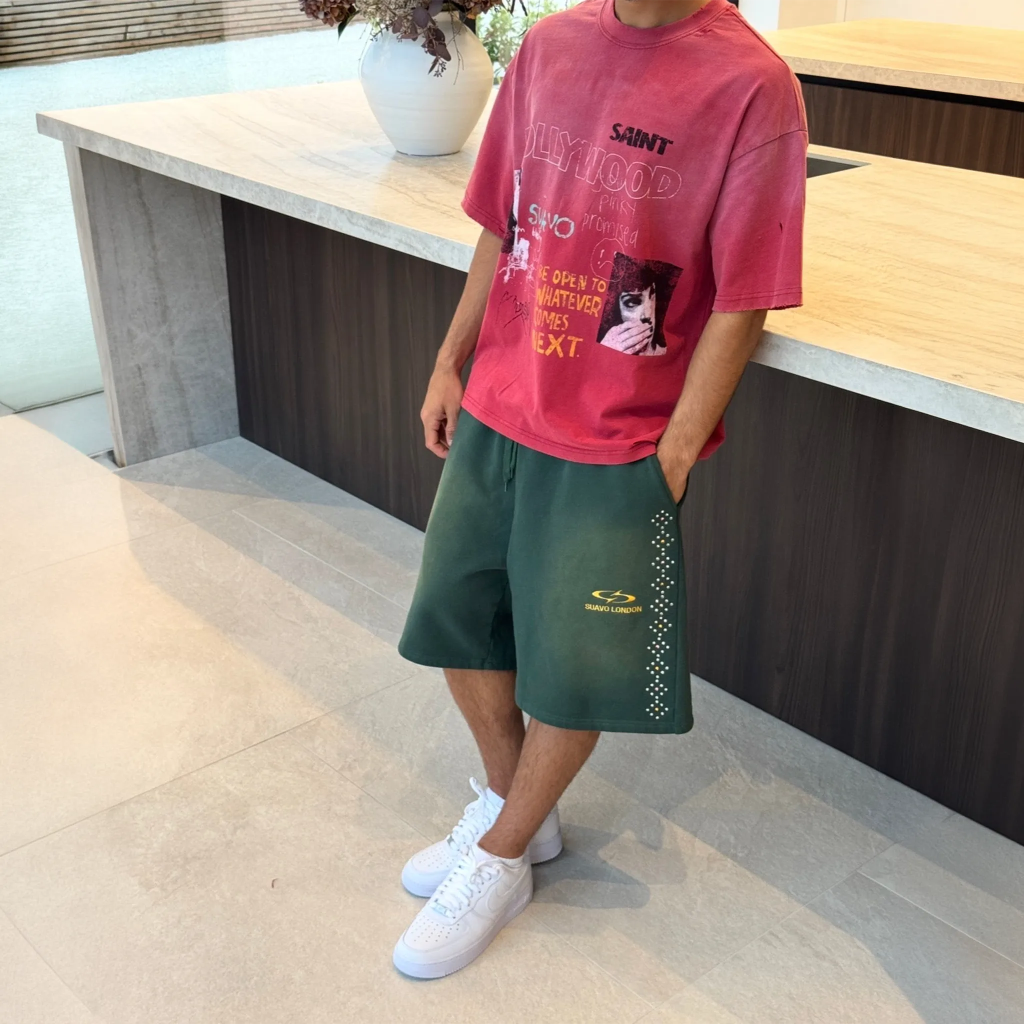 Suavo London Sudded Green Shorts