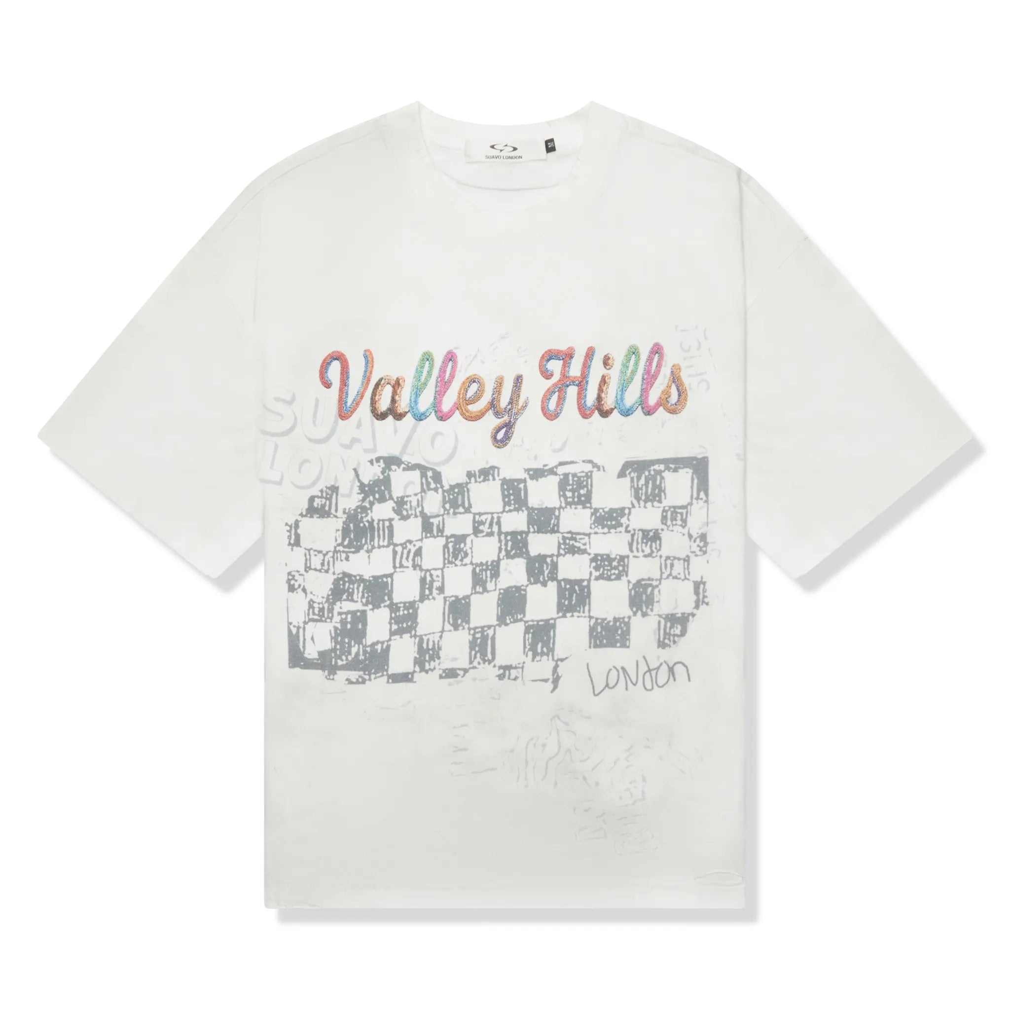 Front View of Suavo London Valley Hills Dirt Washed White T-Shirt