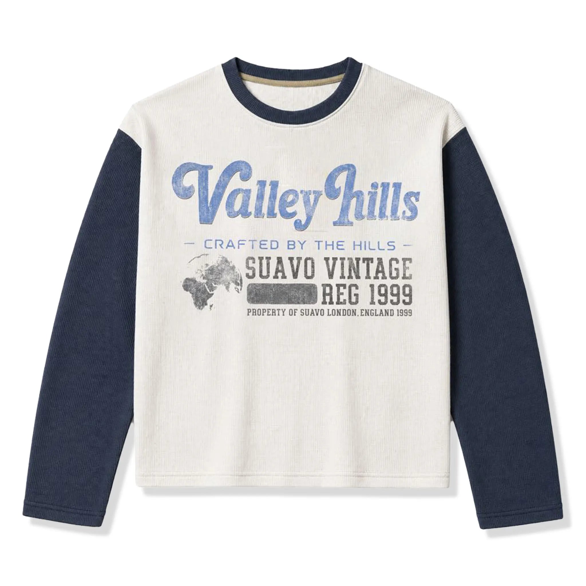 Front View of Suavo London Valley Hills Raglan Waffle L/S T-Shirt