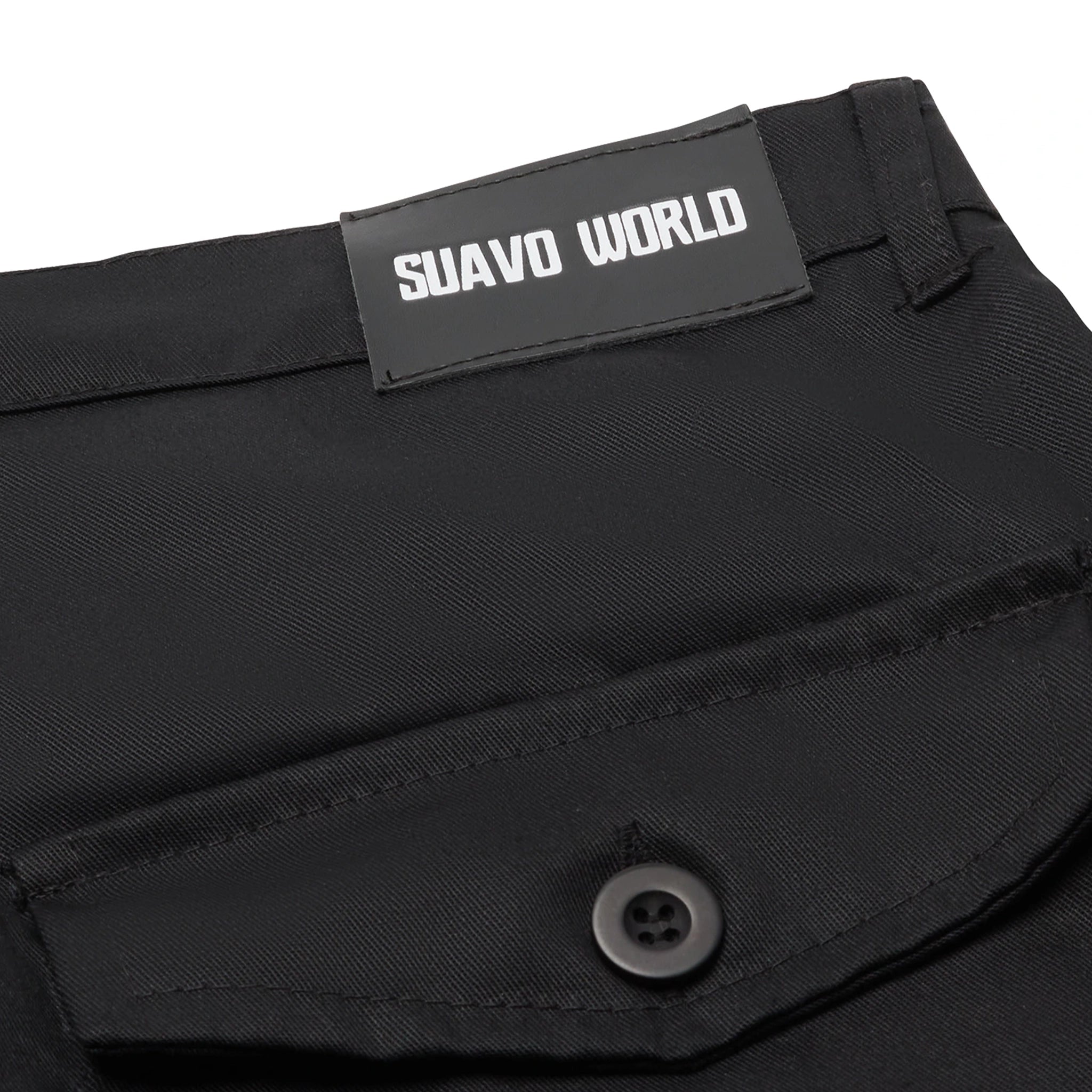 Badge view of Suavo World Cargo Flare Trousers All Black