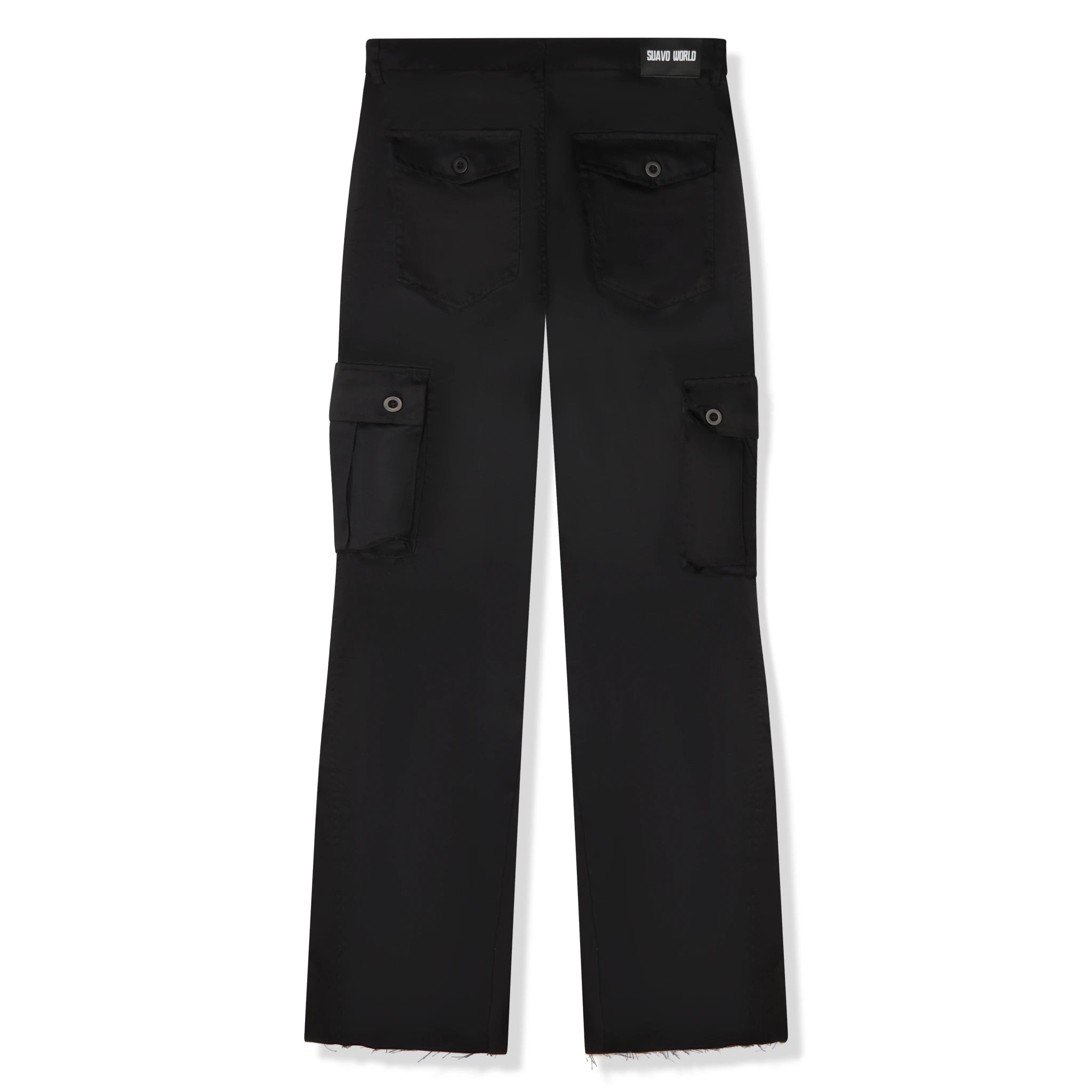 Back view of Suavo World Cargo Flare Trousers All Black