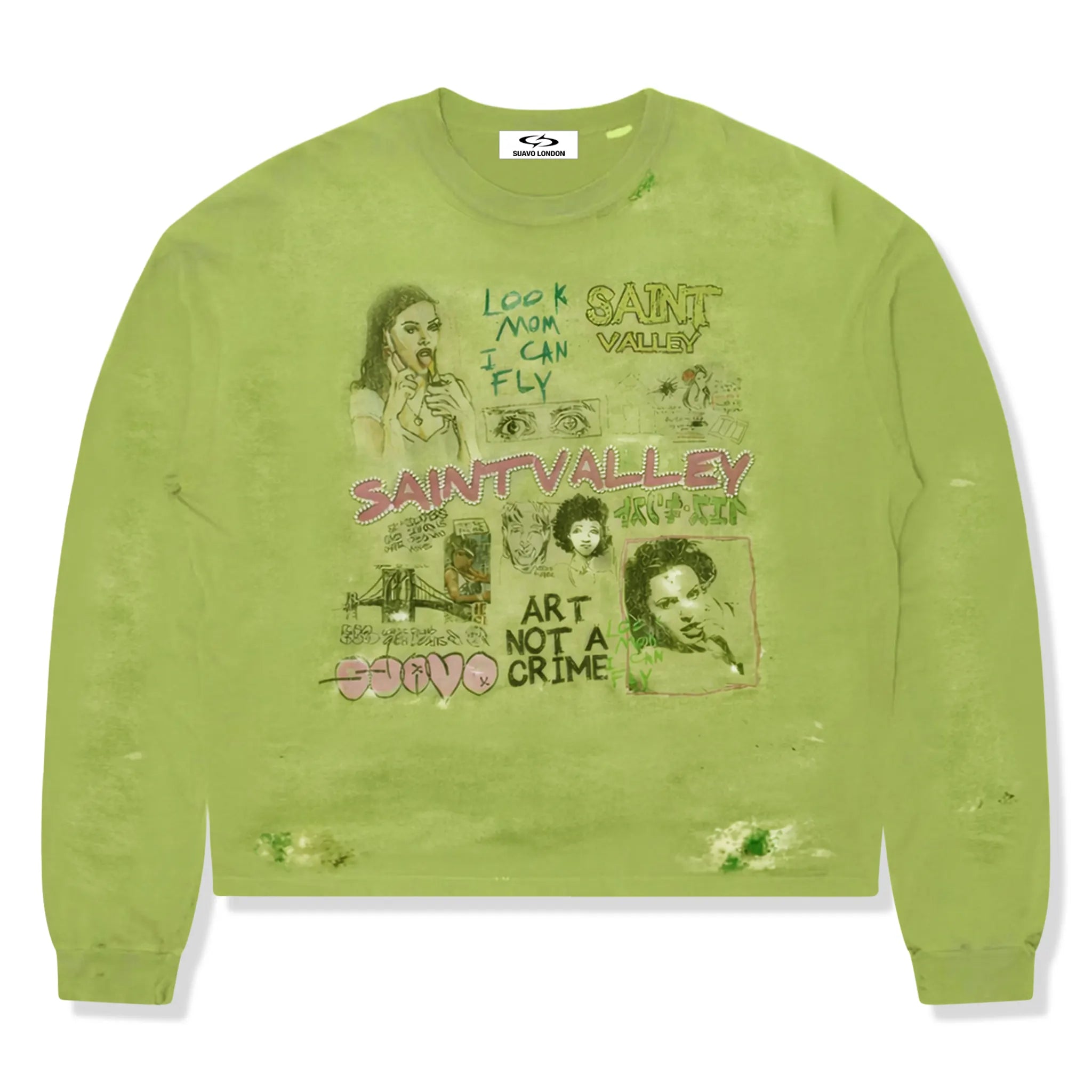 Front View of Suavo World Mom L/S Green T-Shirt