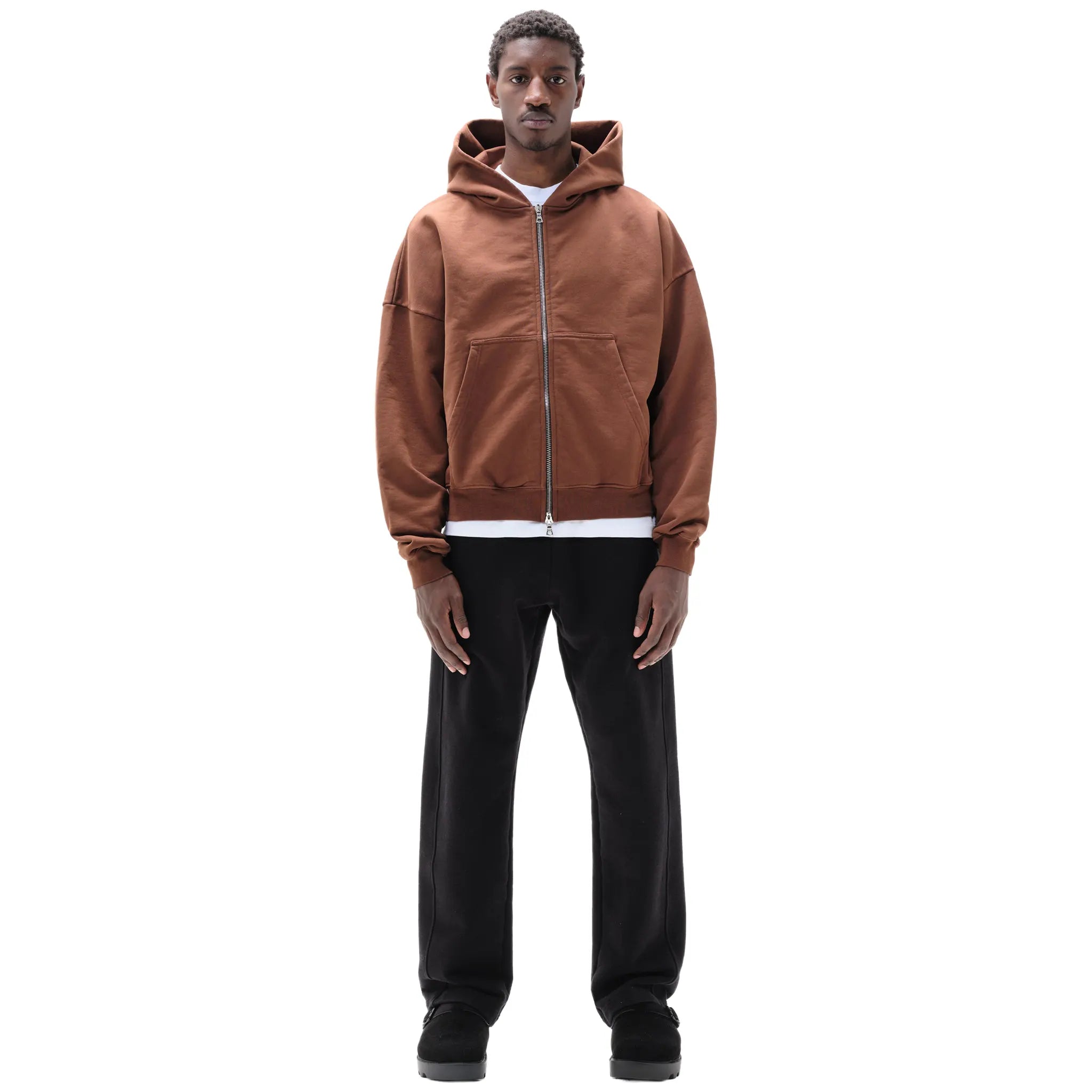 Model Front View of Summit Heavyweight Brown Zip-Up Hoodie 63570000