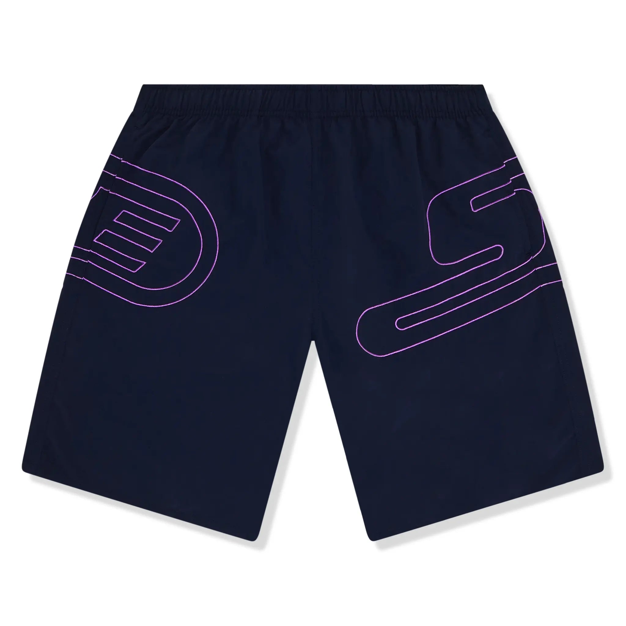 Front View of Supreme Big Logo Nylon Navy Shorts SS25SH42-NAVY