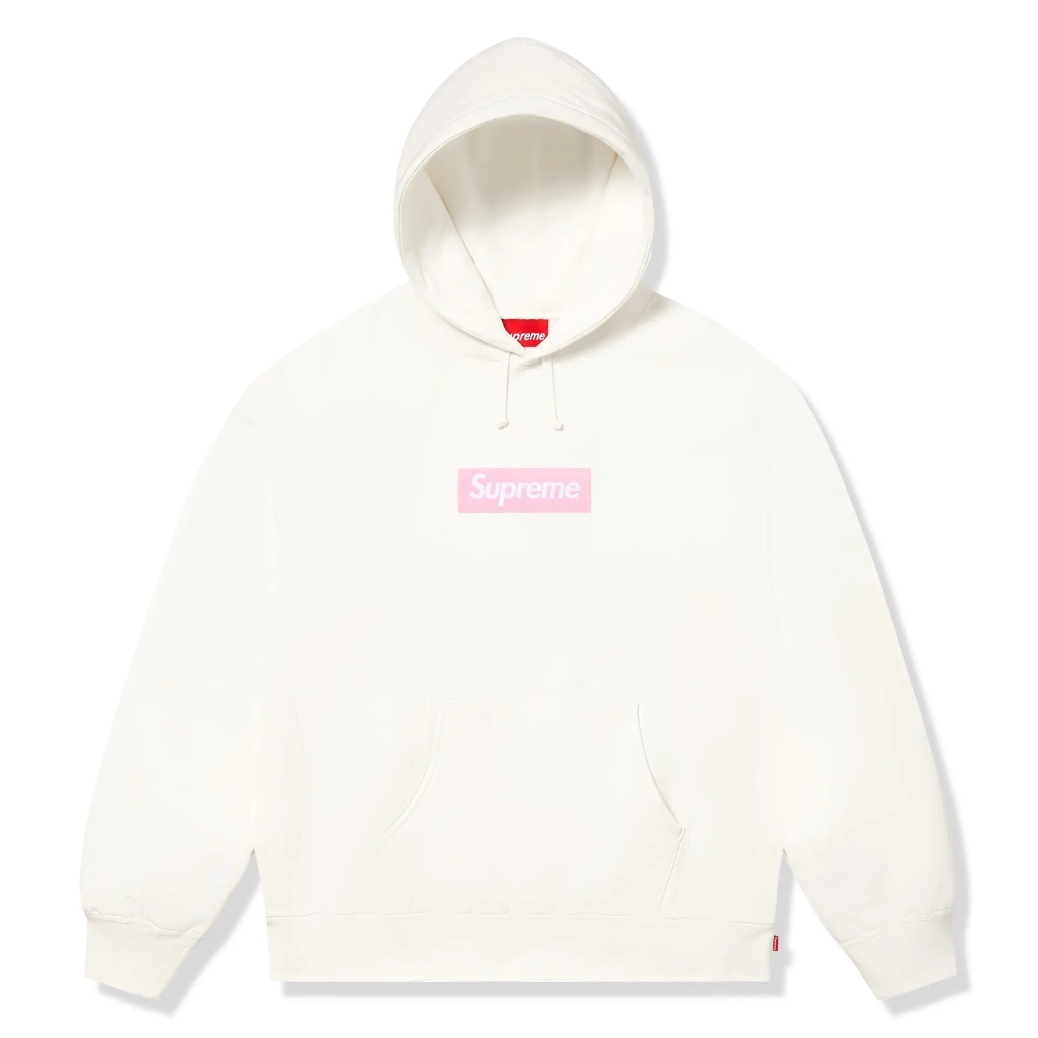 Front View of Supreme Box Logo White Hoodie (FW25)