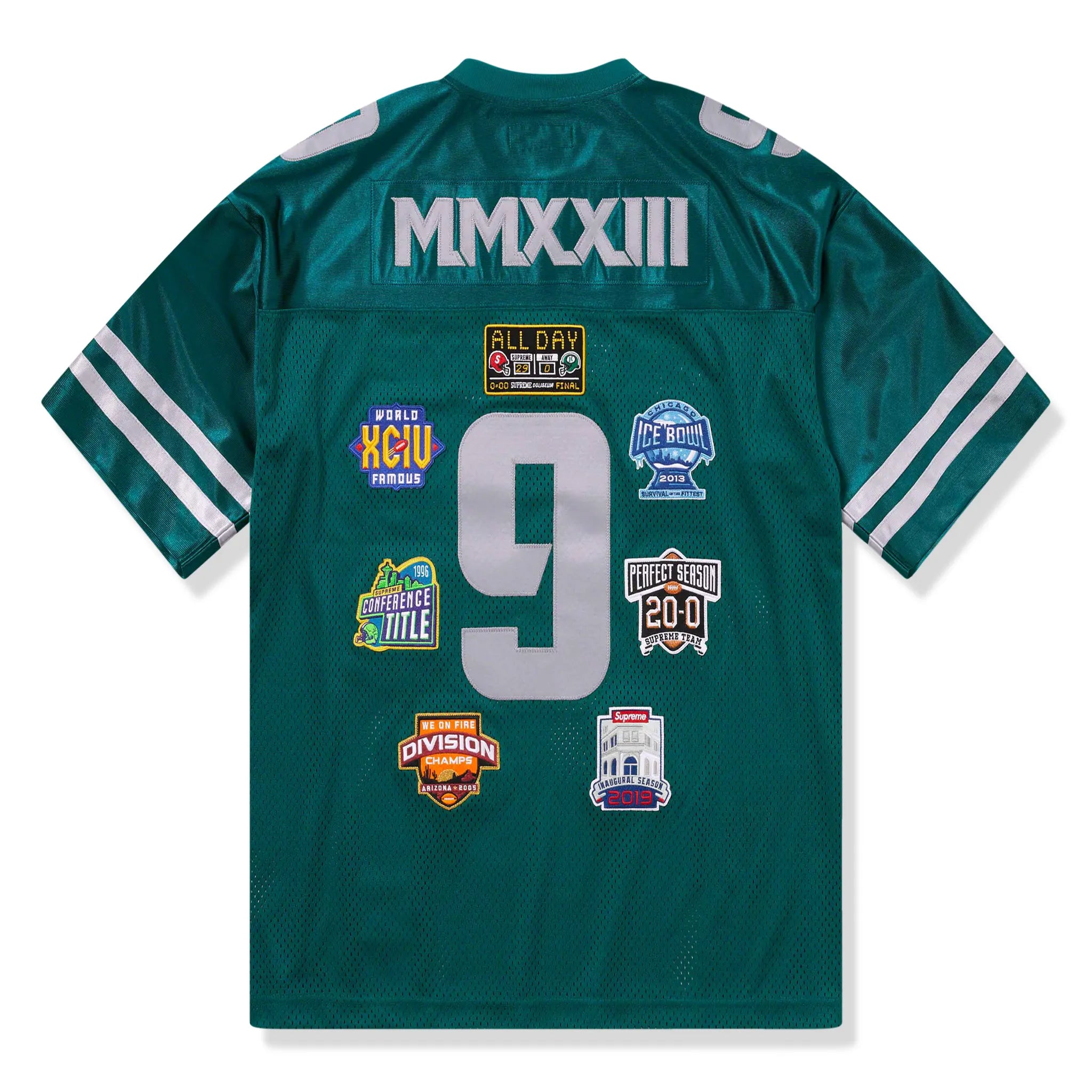Back view of Supreme Championship Dark Teal Football Jersey (FW23) FW23KN30