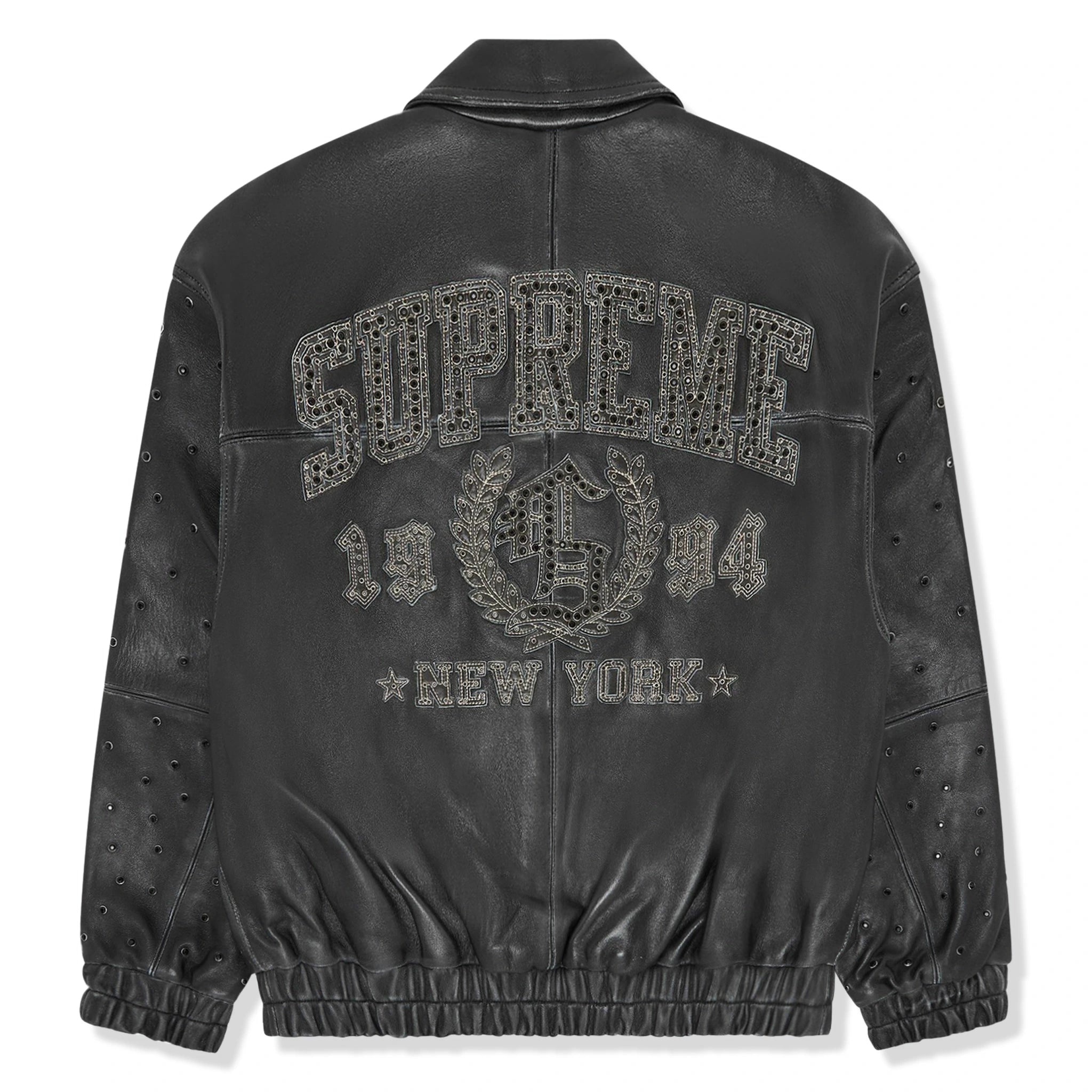 Back view of Supreme Gem Studded Black Leather Jacket