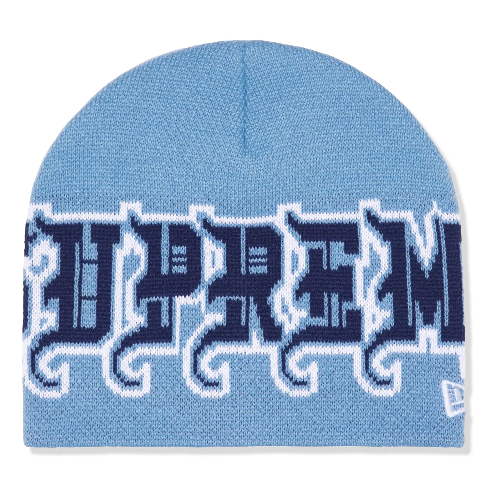 Front View of Supreme New Era Outline Light Blue Beanie (FW25) FW25BN51 _LIGHT_BLUE