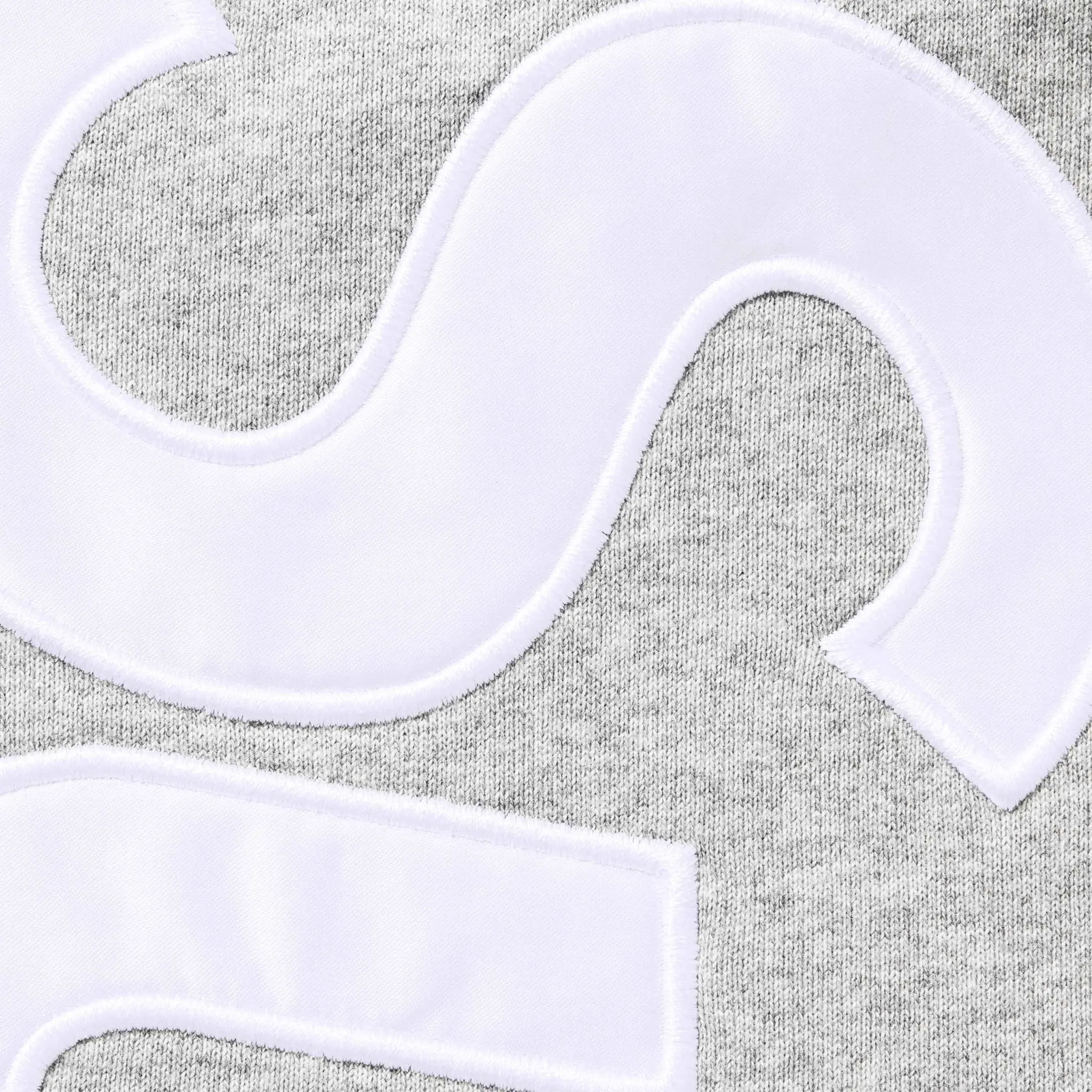 Detailed View of Supreme Satin Appliqué Heather Grey Hoodie & Sweatpants (FW25) FW25SW77-HEATHER GREY | FW25P93- HEATHER GREY