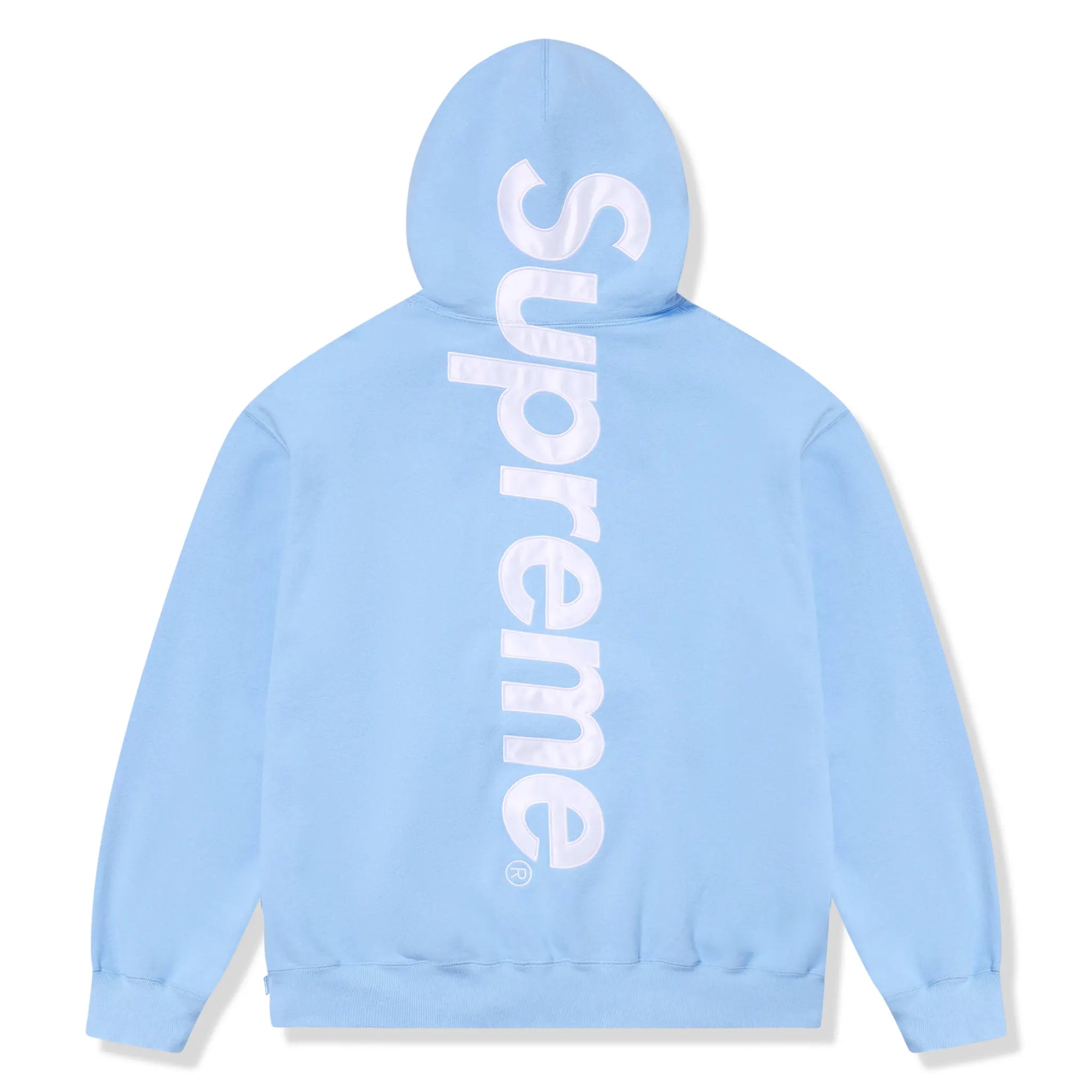 Back View of Supreme Satin Appliqué Light Blue Hoodie & Sweatpants (FW24) FW24SW37 LIGHT BLUE | FW24P48 LIGHT BLUE