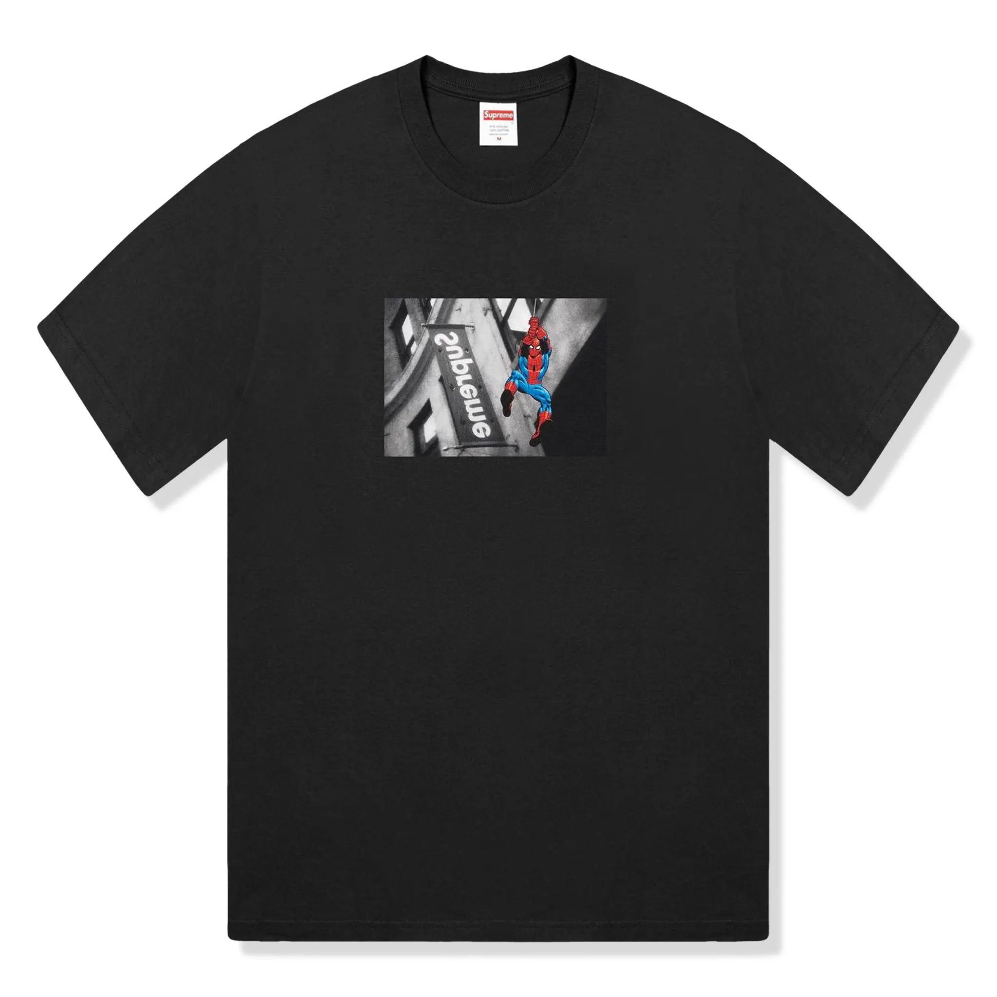 Front View of Supreme Spider Man Black T-Shirt (SS26)