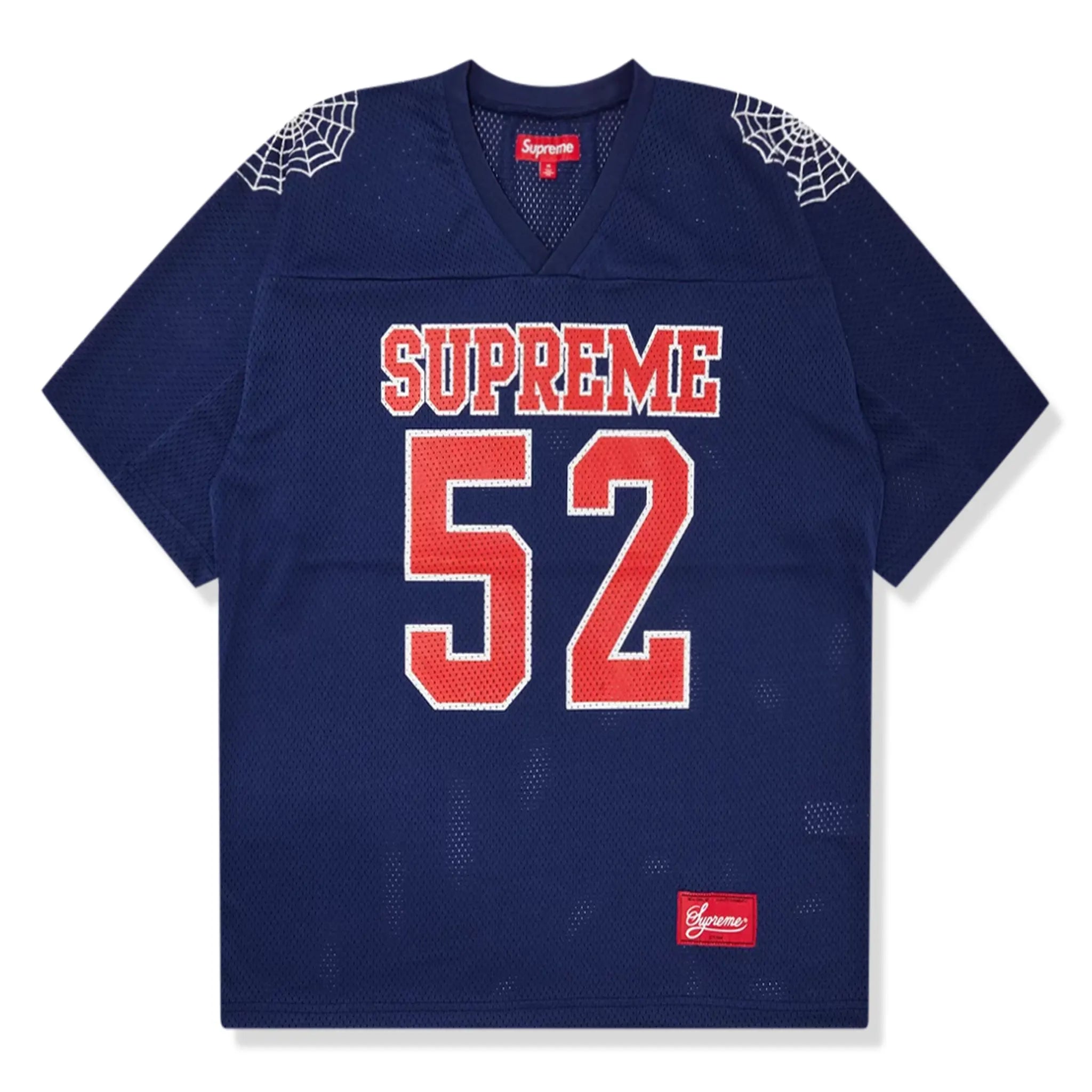 Front view of Supreme Spiderweb Navy Blue Football Jersey SS24KN63 NAVY