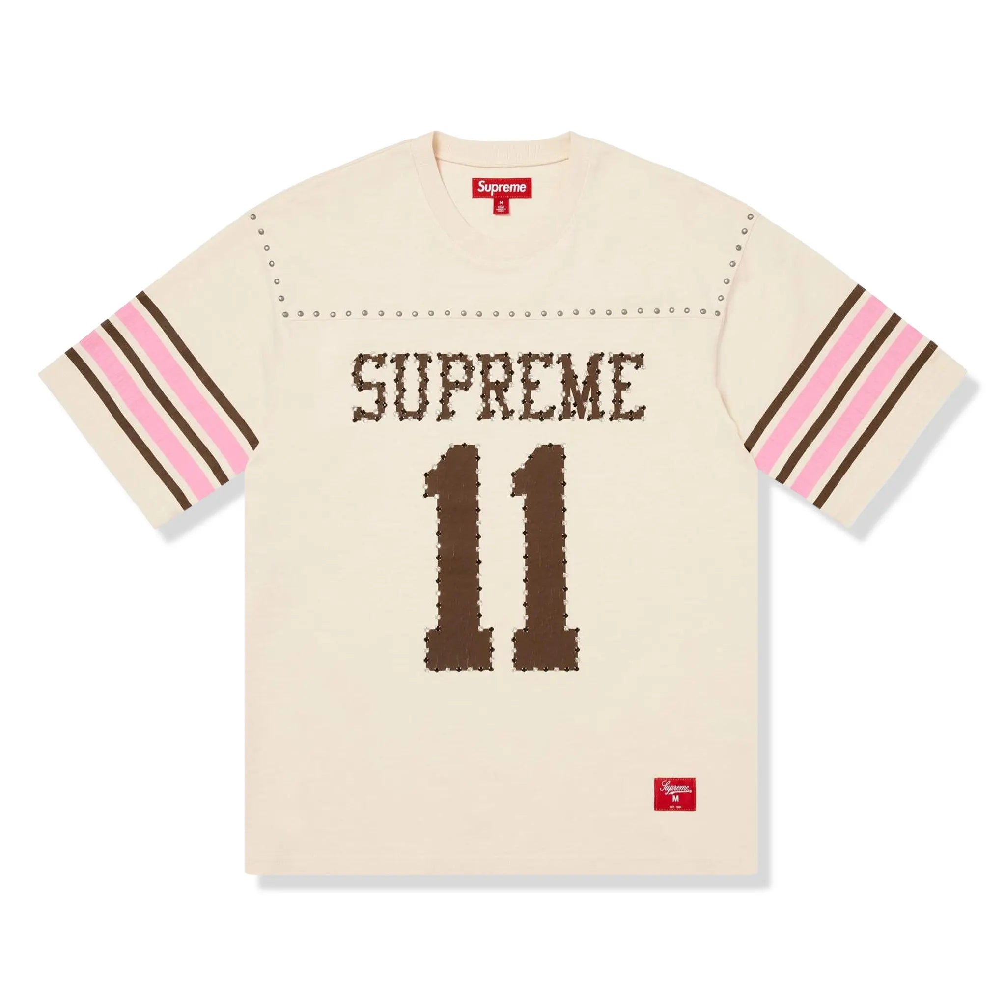 Front View of Supreme Studded Football Cream Top (SS26) SS26KN31-CREAM