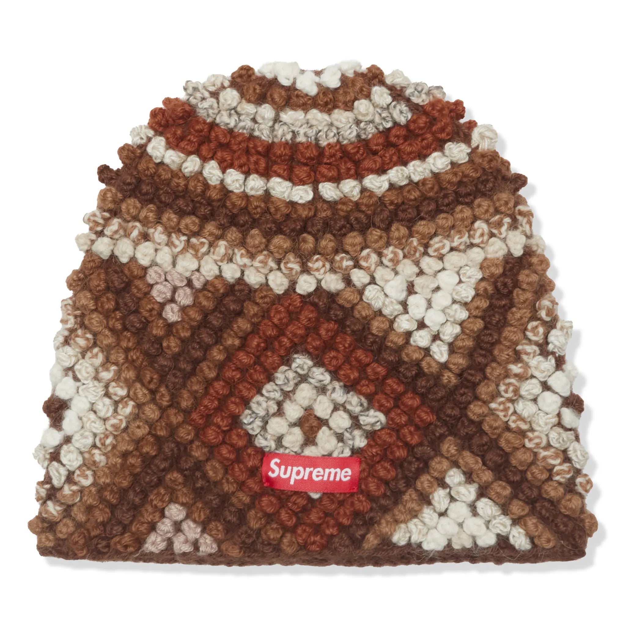 Front View of Supreme Textured Knit Brown Beanie (FW25) FW25BN59-BROWN