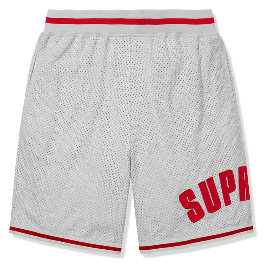 Front view of Supreme Ultrasuede Mesh Baseball Grey Shorts