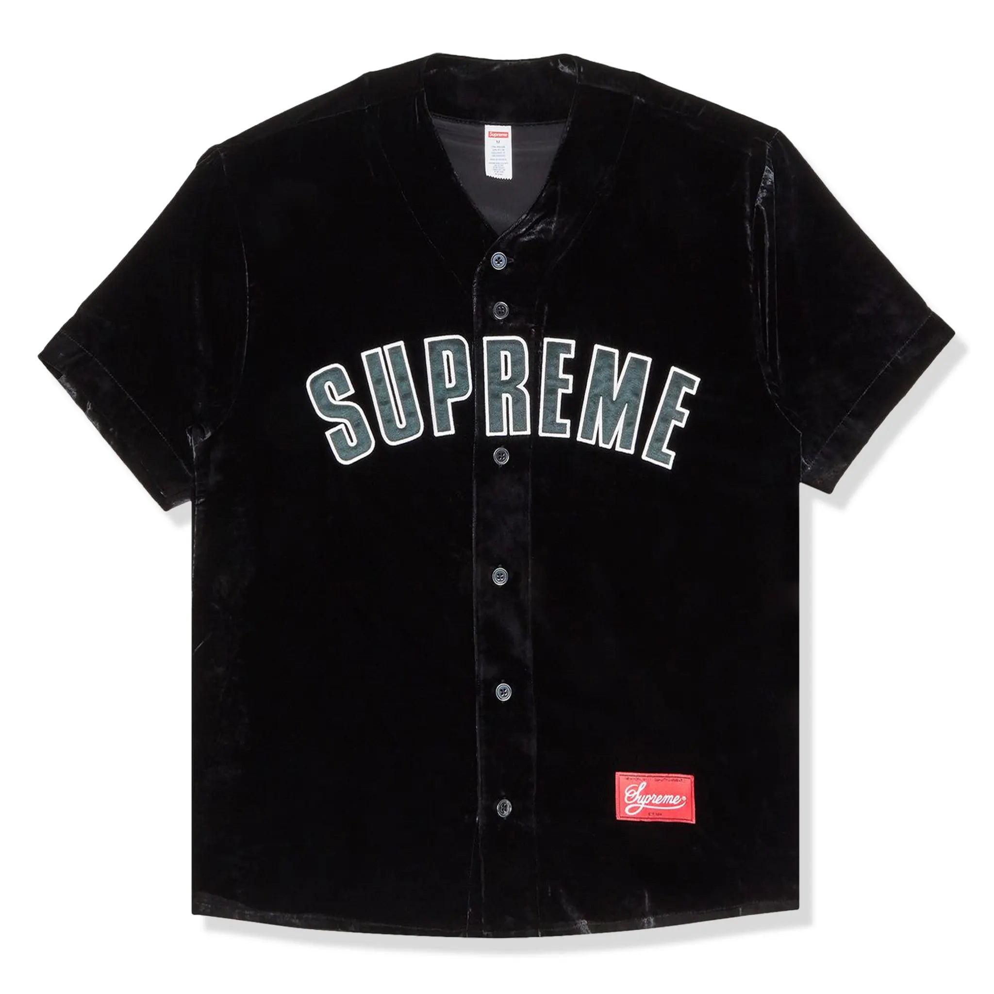 Front View of Supreme Velvet Black Baseball Jersey SS25KN69 BLACK
