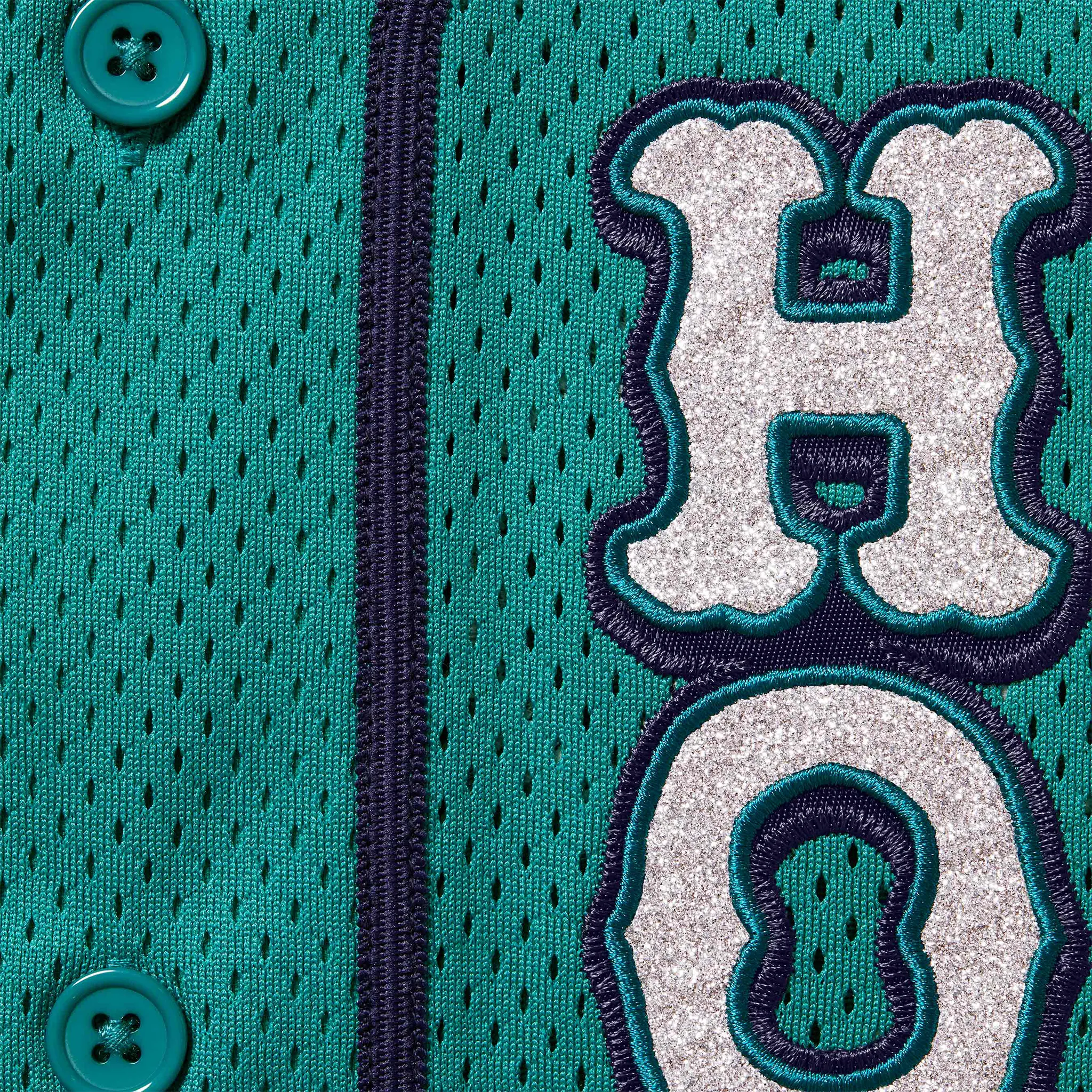Detailed View of Supreme x Homerun Green Baseball Jersey SS25KN70-TEAL
