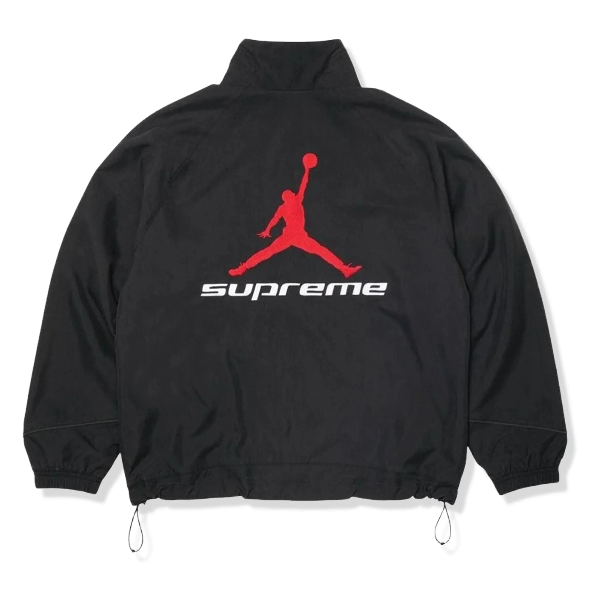 Back View of Supreme x Jordan Black Track Jacket (SS26)