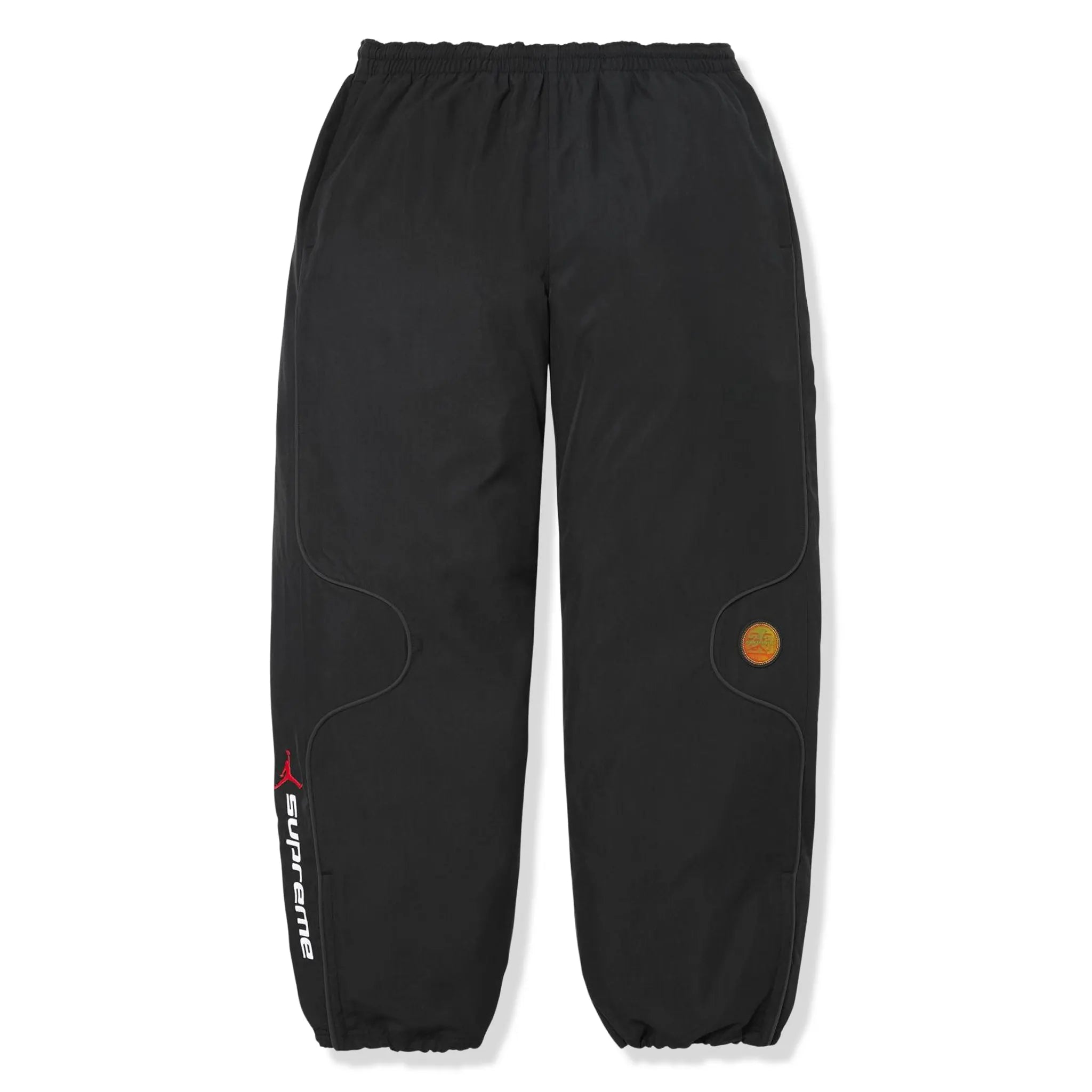 Front View of Supreme x Jordan Black Track Pants (SS26)