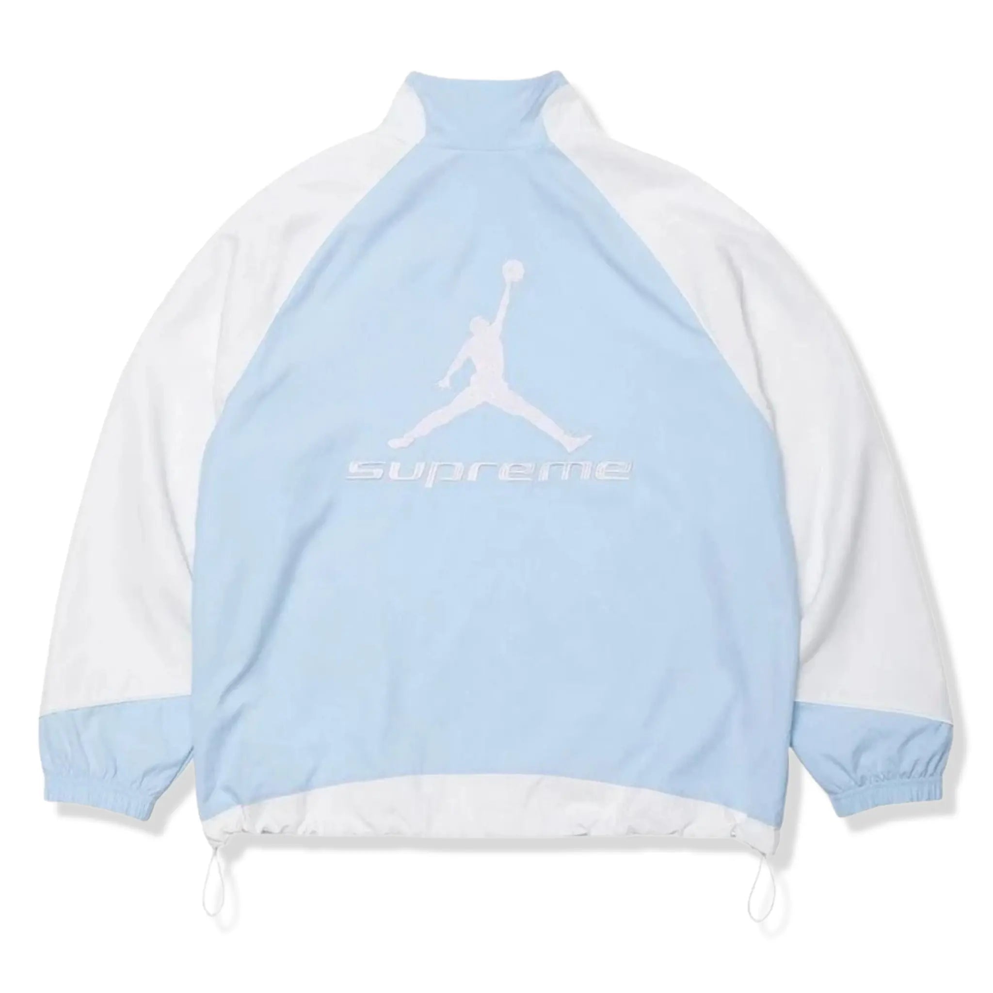 Back View of Supreme x Jordan Blue White Track Jacket (SS26)